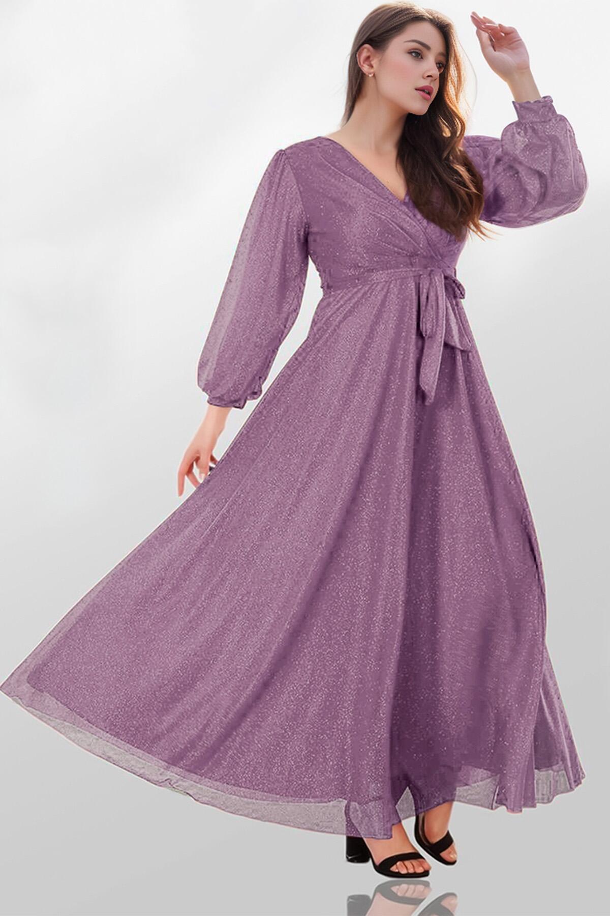 Plus - Size Long Glitter Evening Dress — Lilac