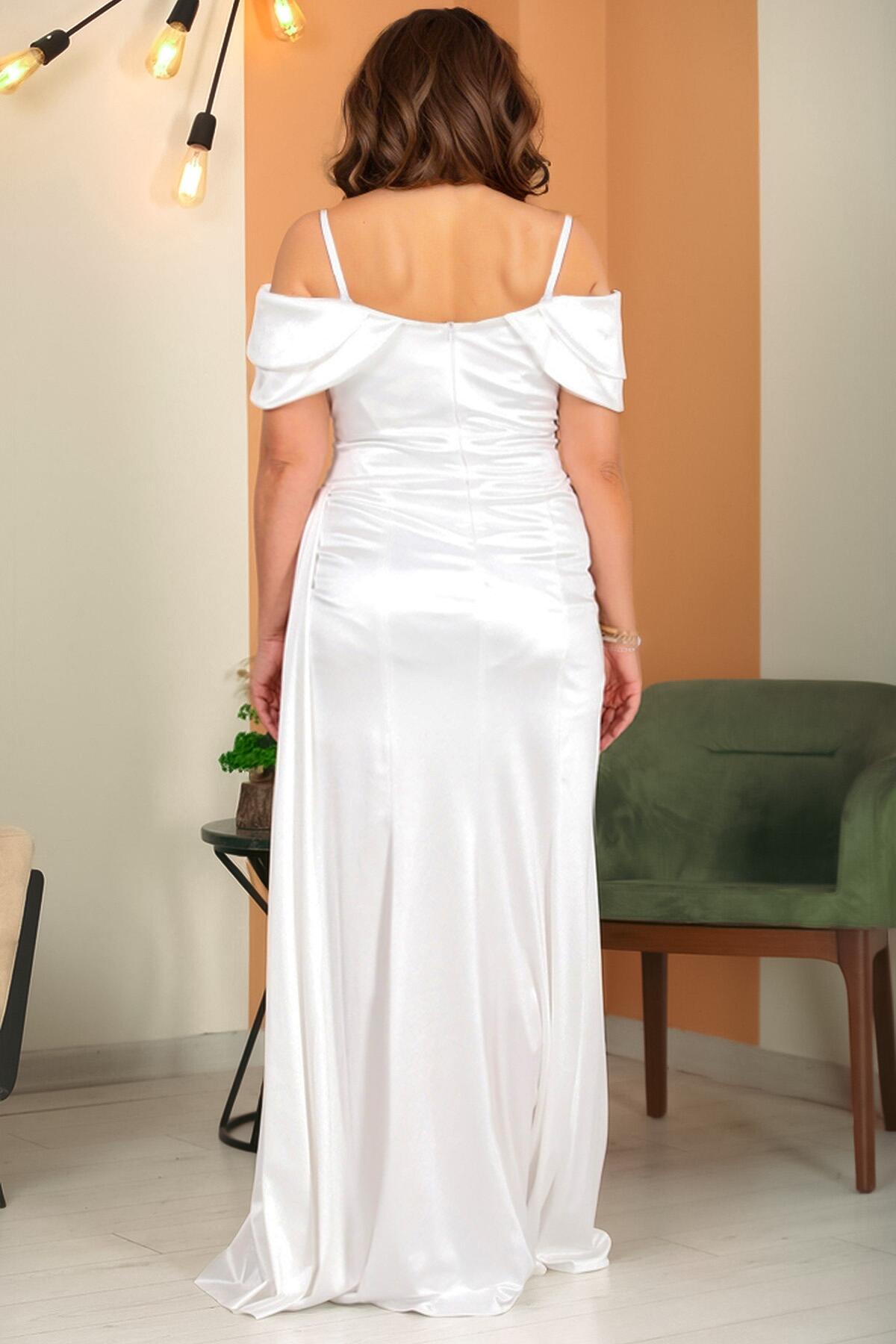 Plus ‑ Size Satin Strappy Evening Dress — Off‑White