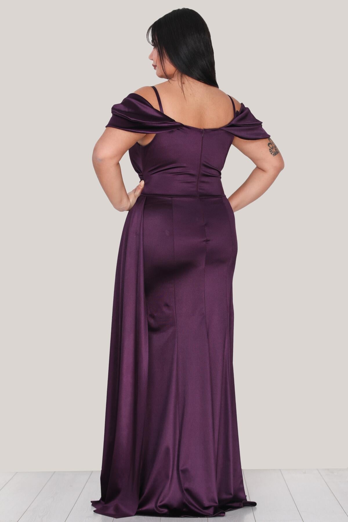 Plus - Size Strappy Satin Evening Dress — Dark Purple