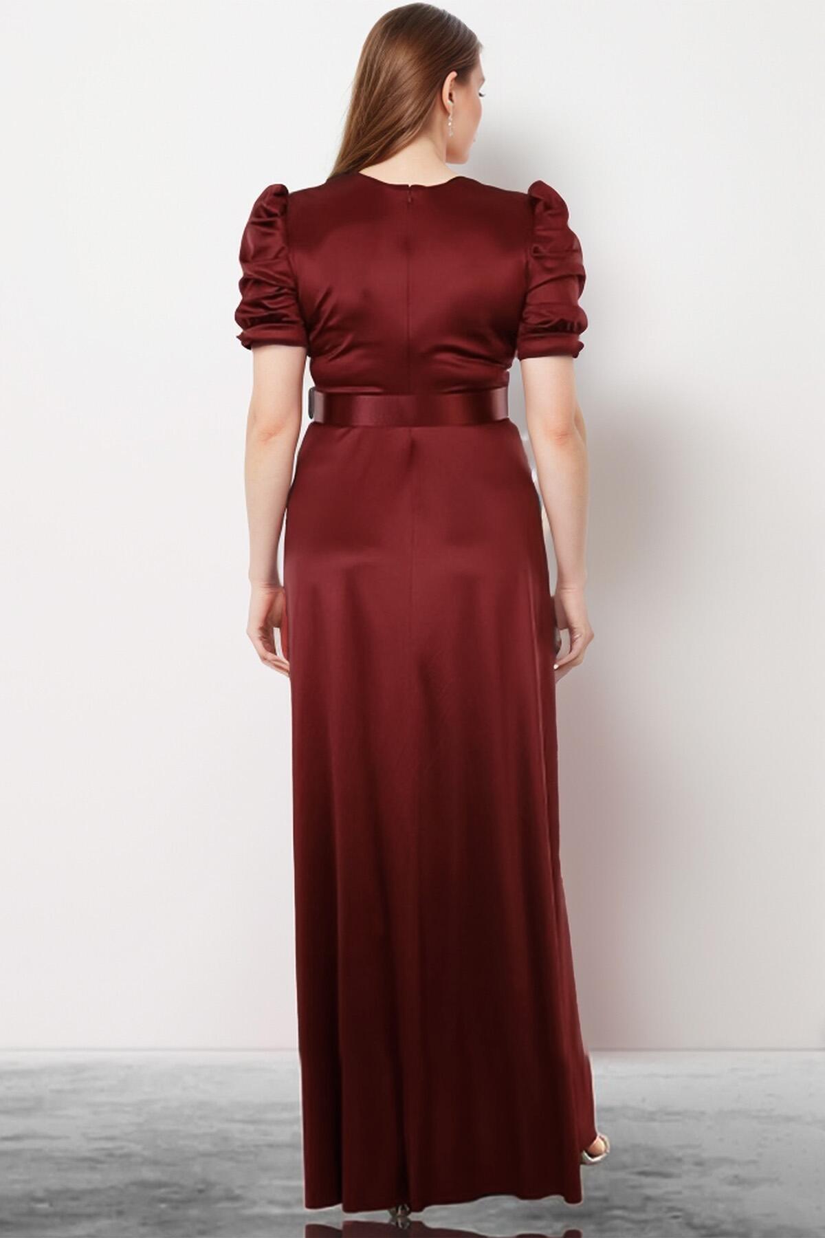Plus - Size Satin Evening Gown — Burgundy