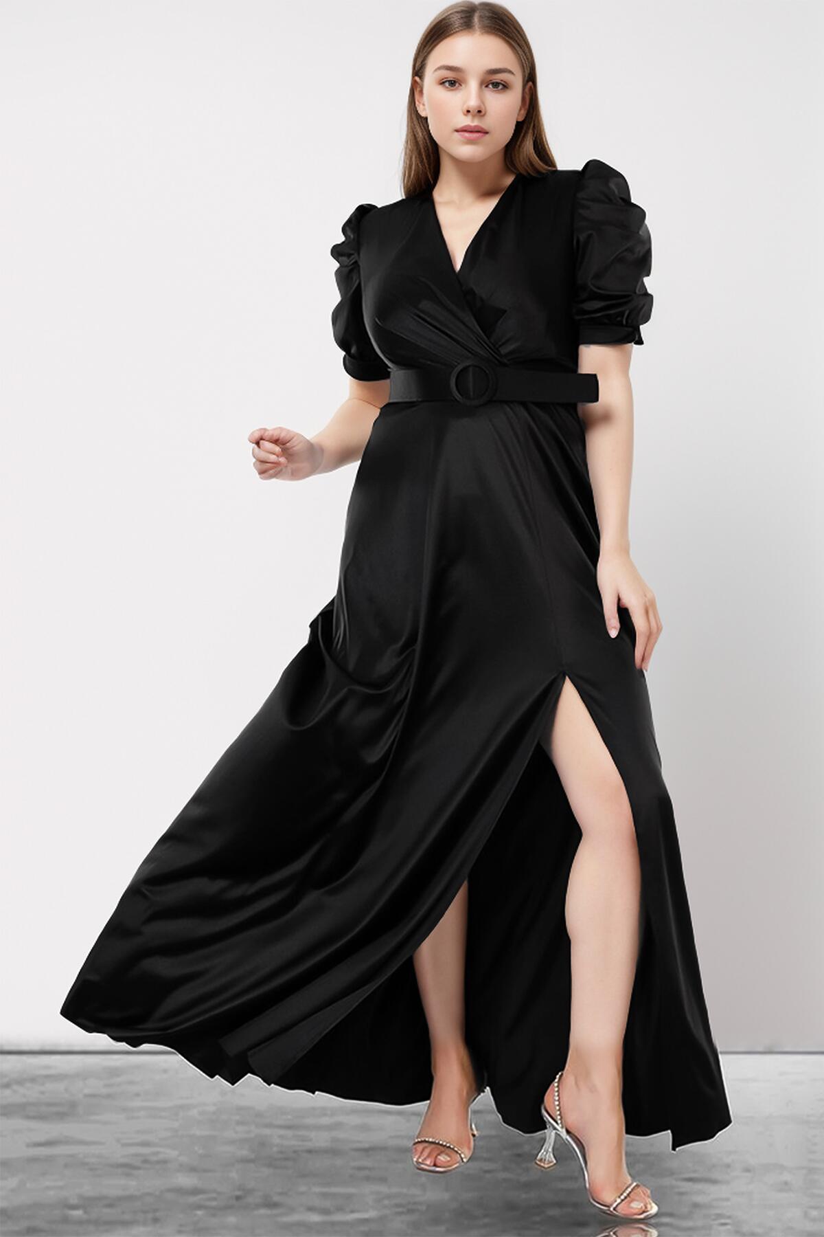 Plus - Size Satin Evening Gown — Black