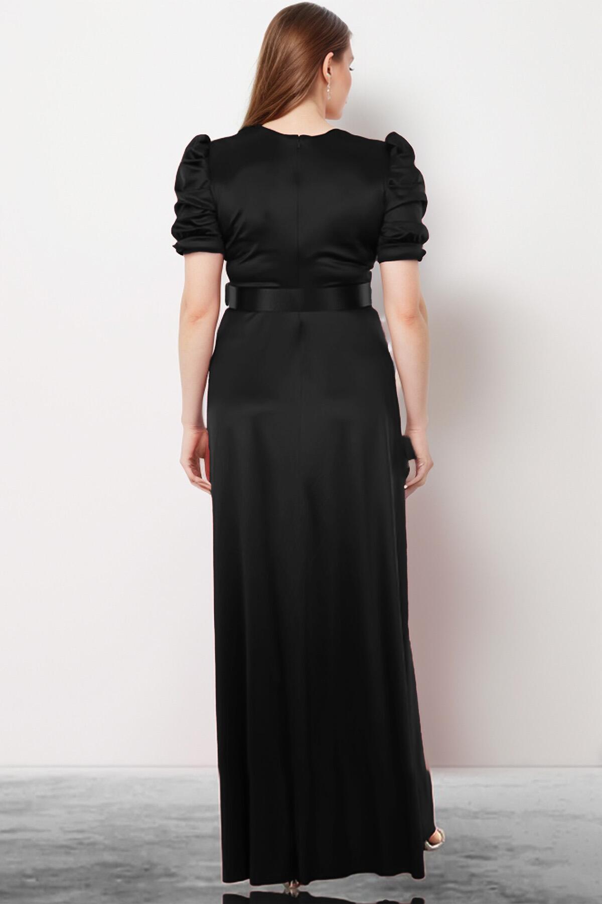 Plus - Size Satin Evening Gown — Black
