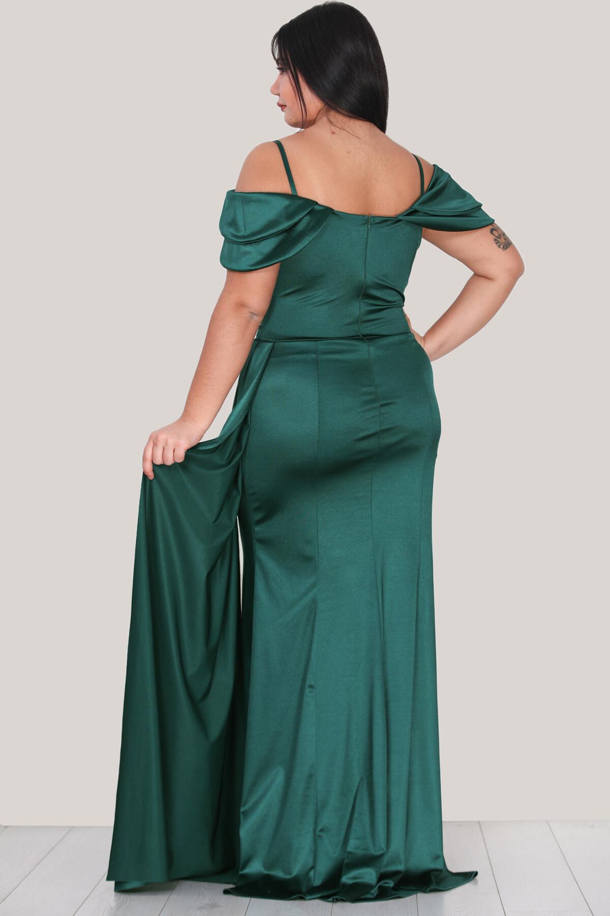 Satinabendkleid Smaragdgrün — Große Größen