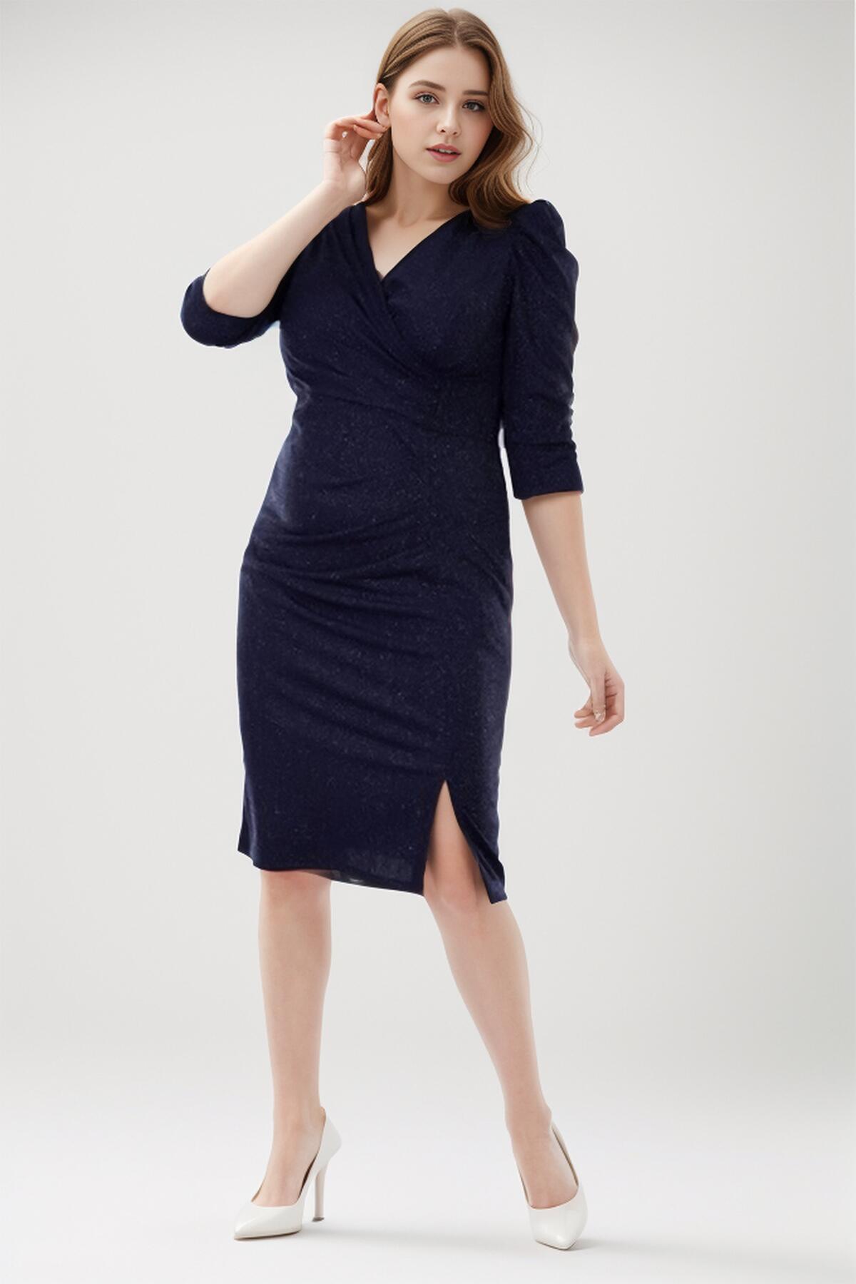 Plus - Size Midi Sparkle Evening Dress — Navy