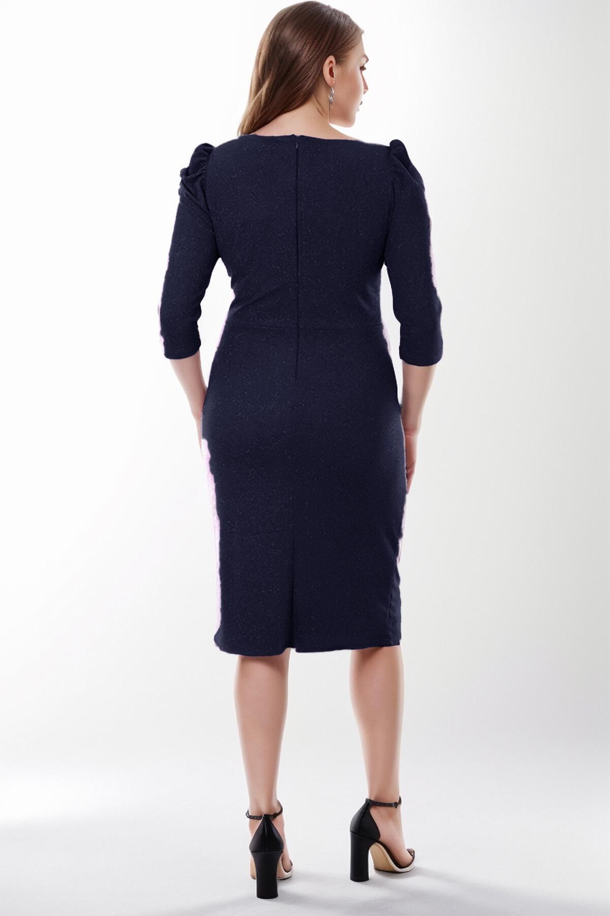 Plus - Size Midi Sparkle Evening Dress — Navy