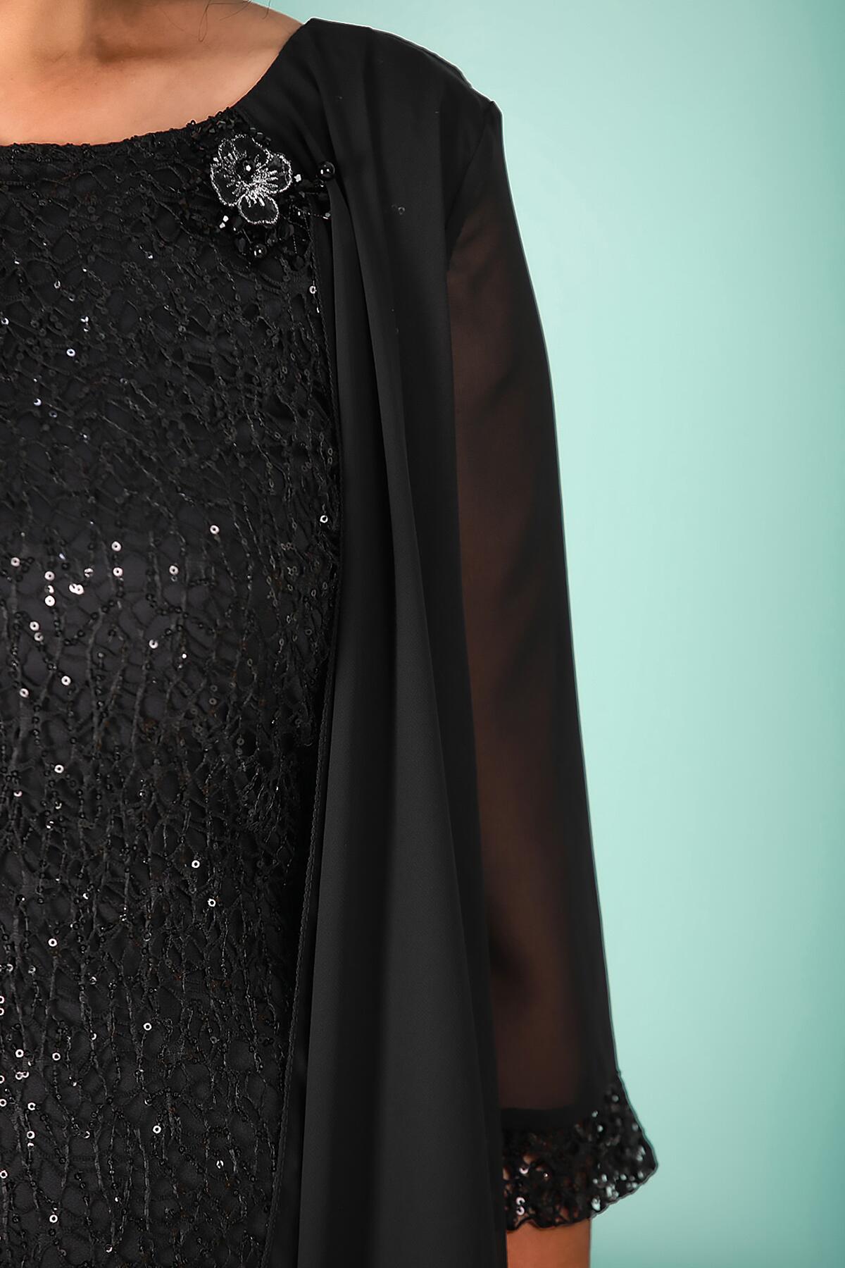 Plus‑Size Chiffon Sequin Evening Dress — Black