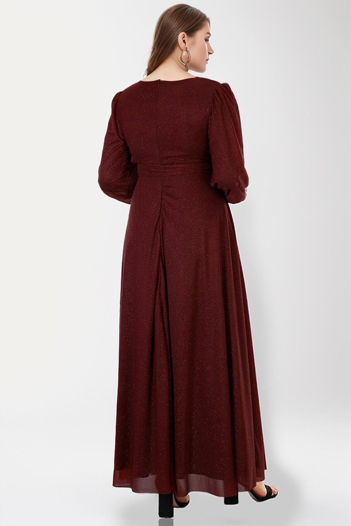 Große Größen langes schimmerndes Abendkleid – Burgund