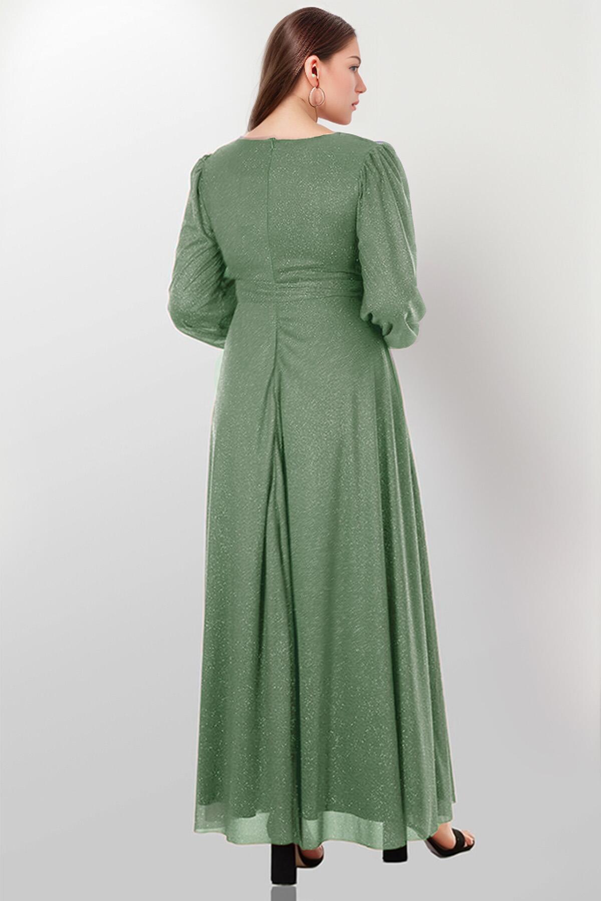 Plus - Size Long Shimmer Evening Dress – Mint