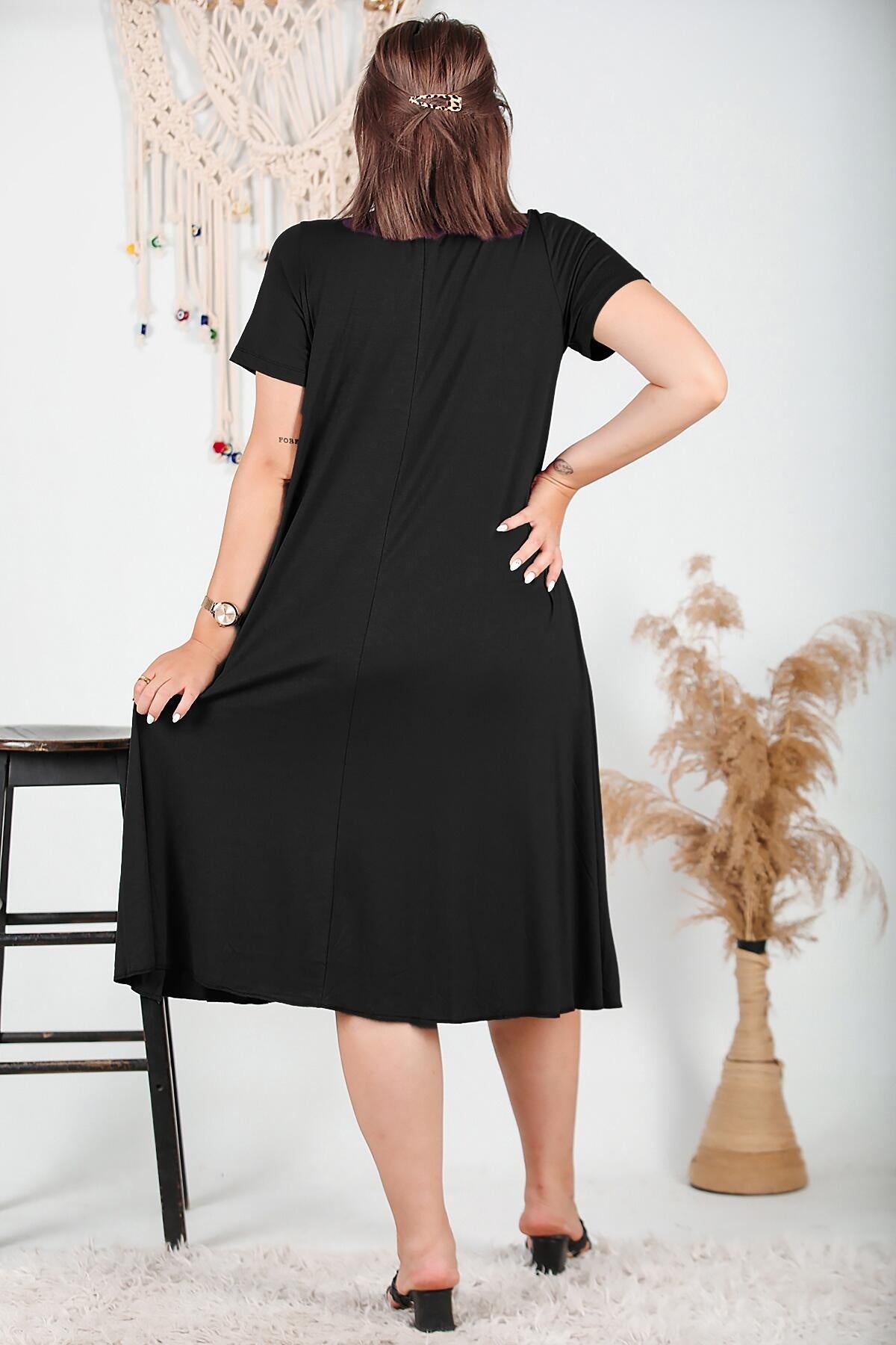 Plus - Size Authentic - Collar Dress — Black