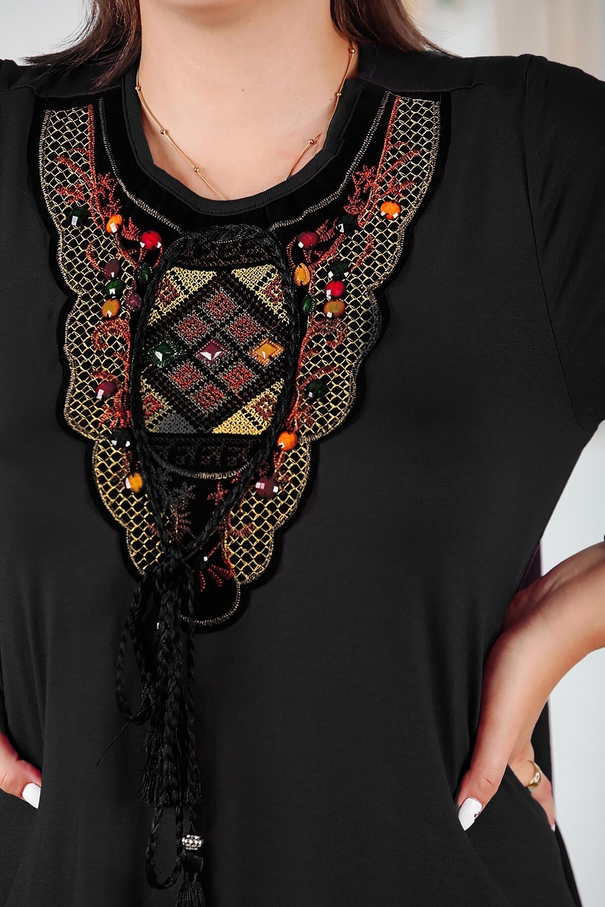 Plus - Size Authentic - Collar Dress — Black
