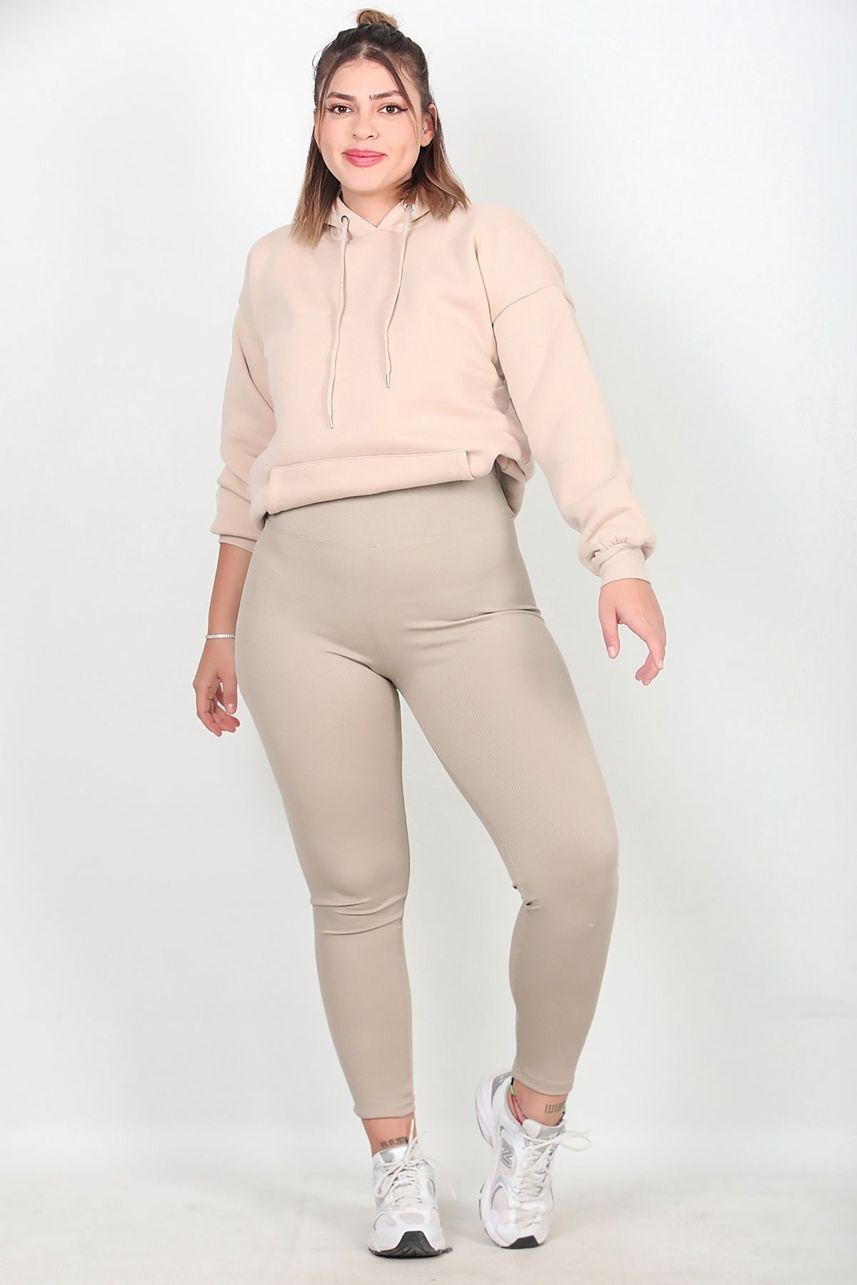 Gerippte Leggings in Großen Größen — Stone