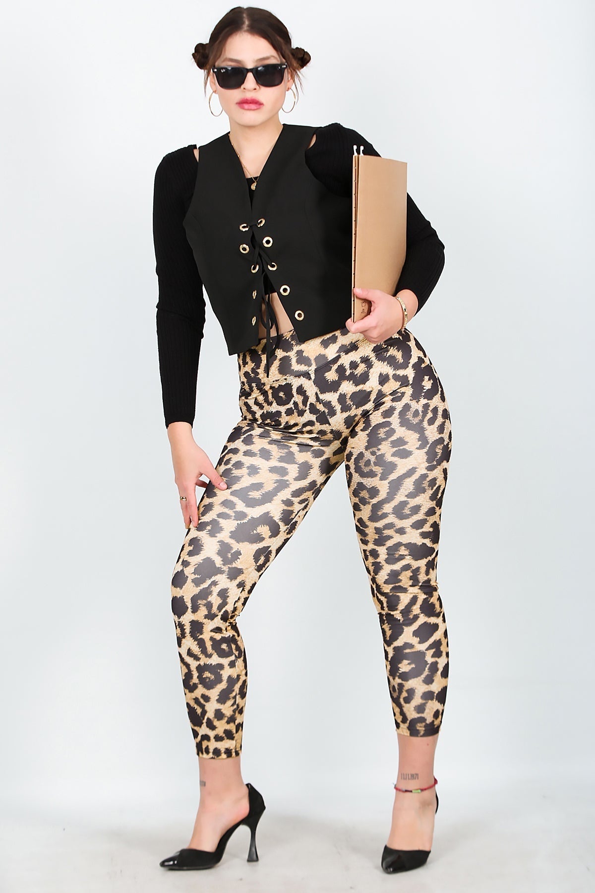 Leggings mit Leopardenmuster in großen Größen – Beige