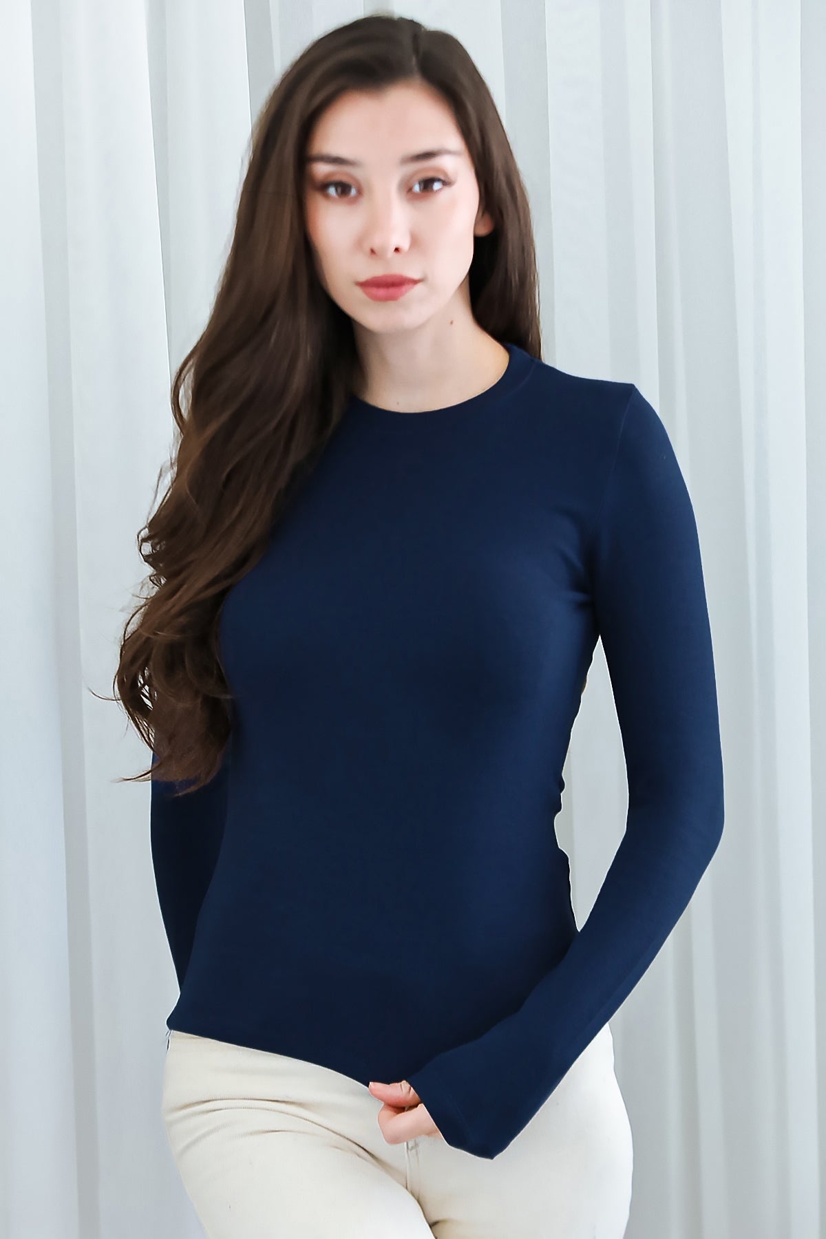 Navy Crew - Neck Blouse