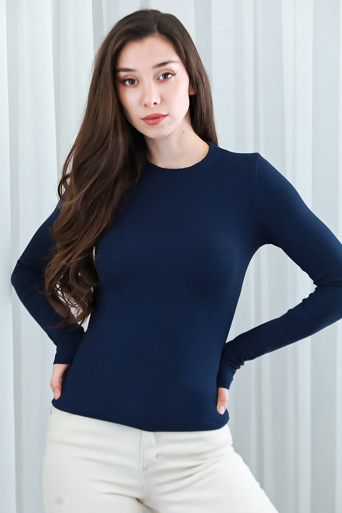 Navy Crew - Neck Blouse
