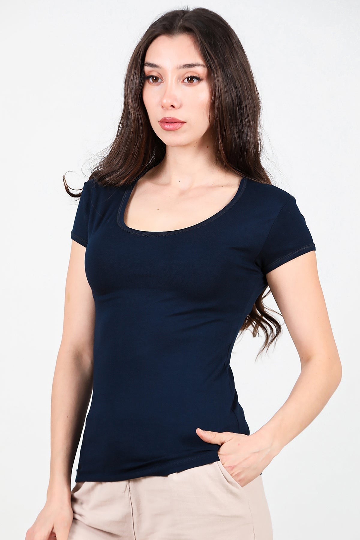 Rundhals-T-Shirt — Marineblau