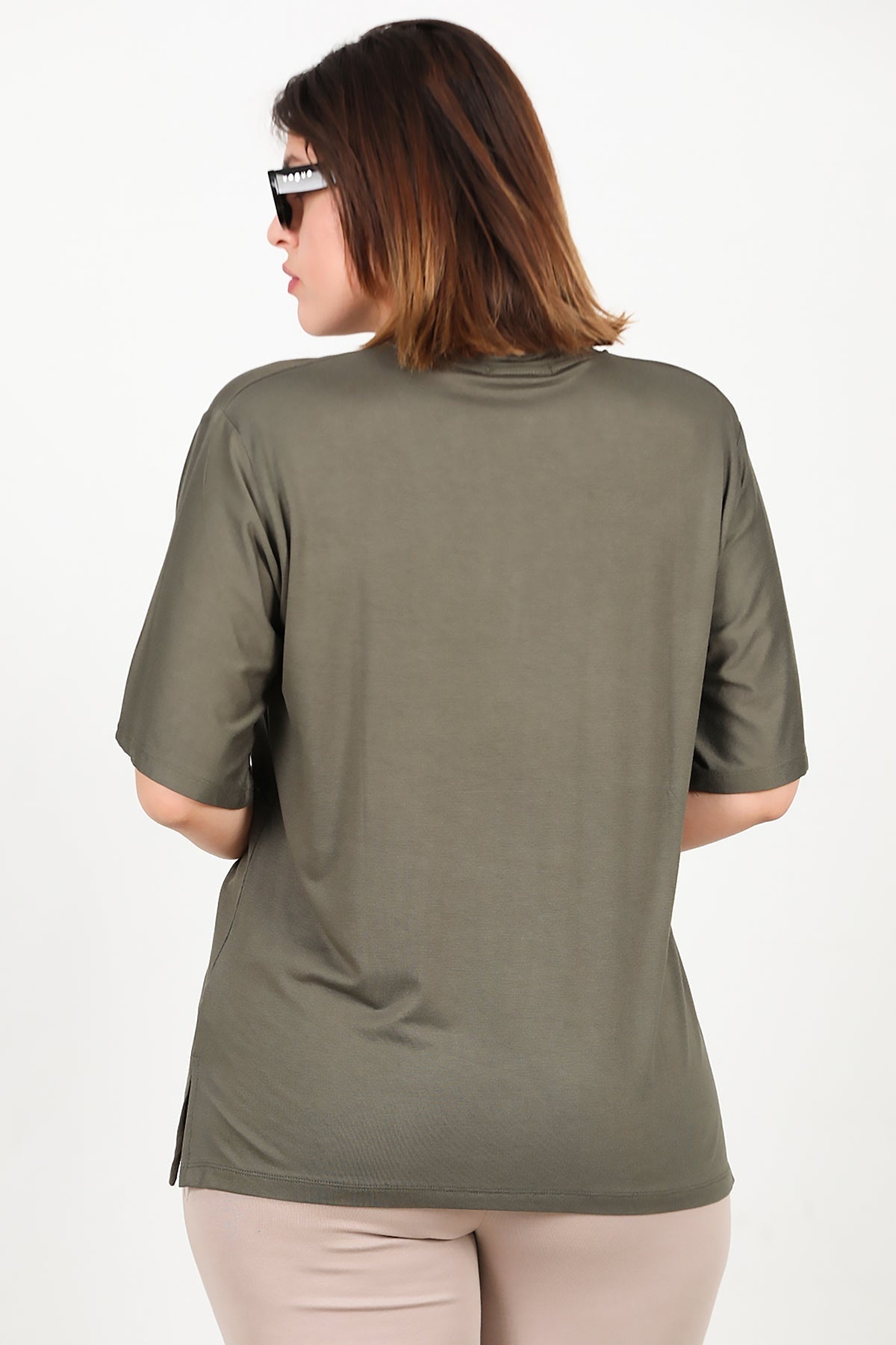 Kurzärmlige Plus-Size-Bluse in Khaki