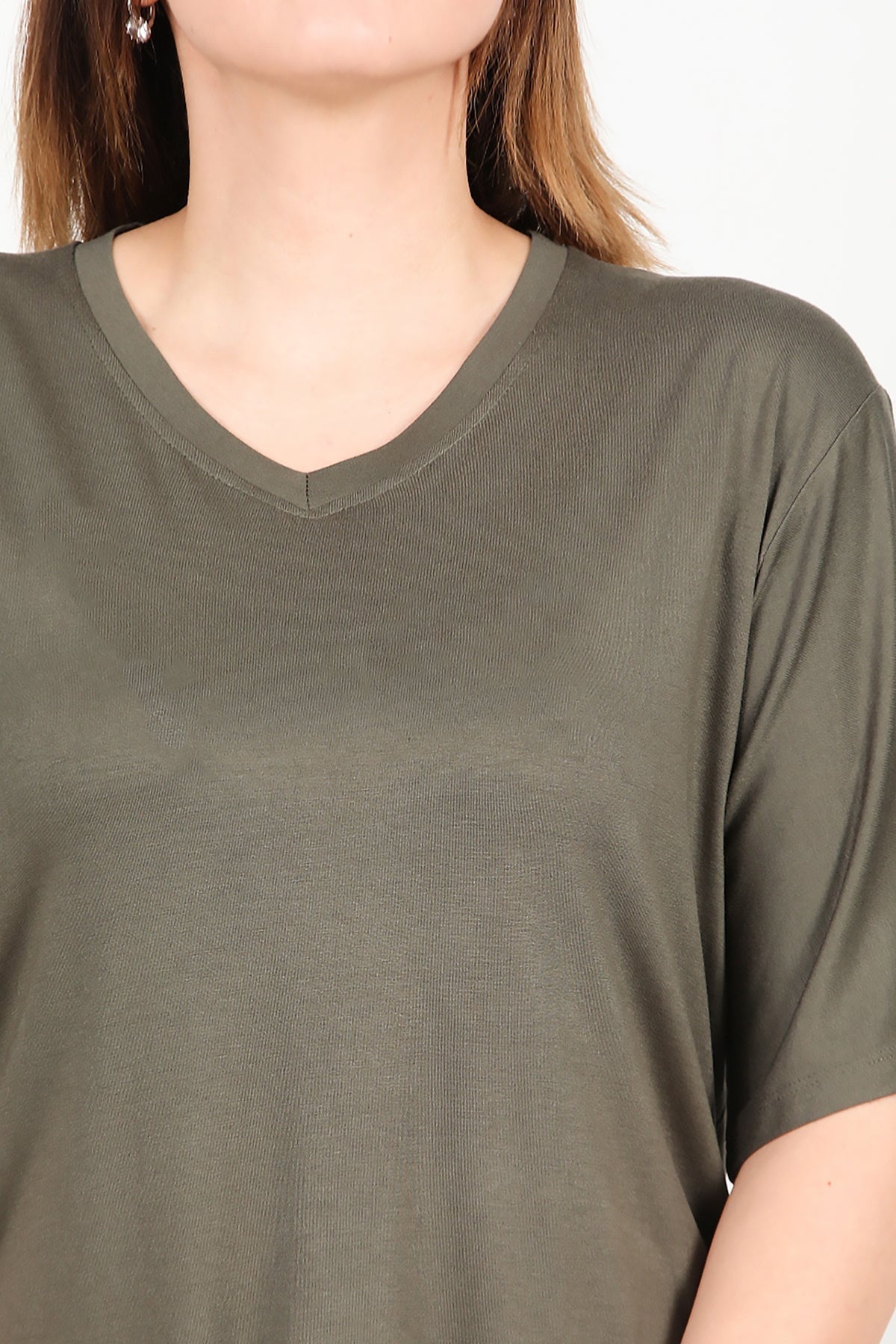 Kurzärmlige Plus-Size-Bluse in Khaki