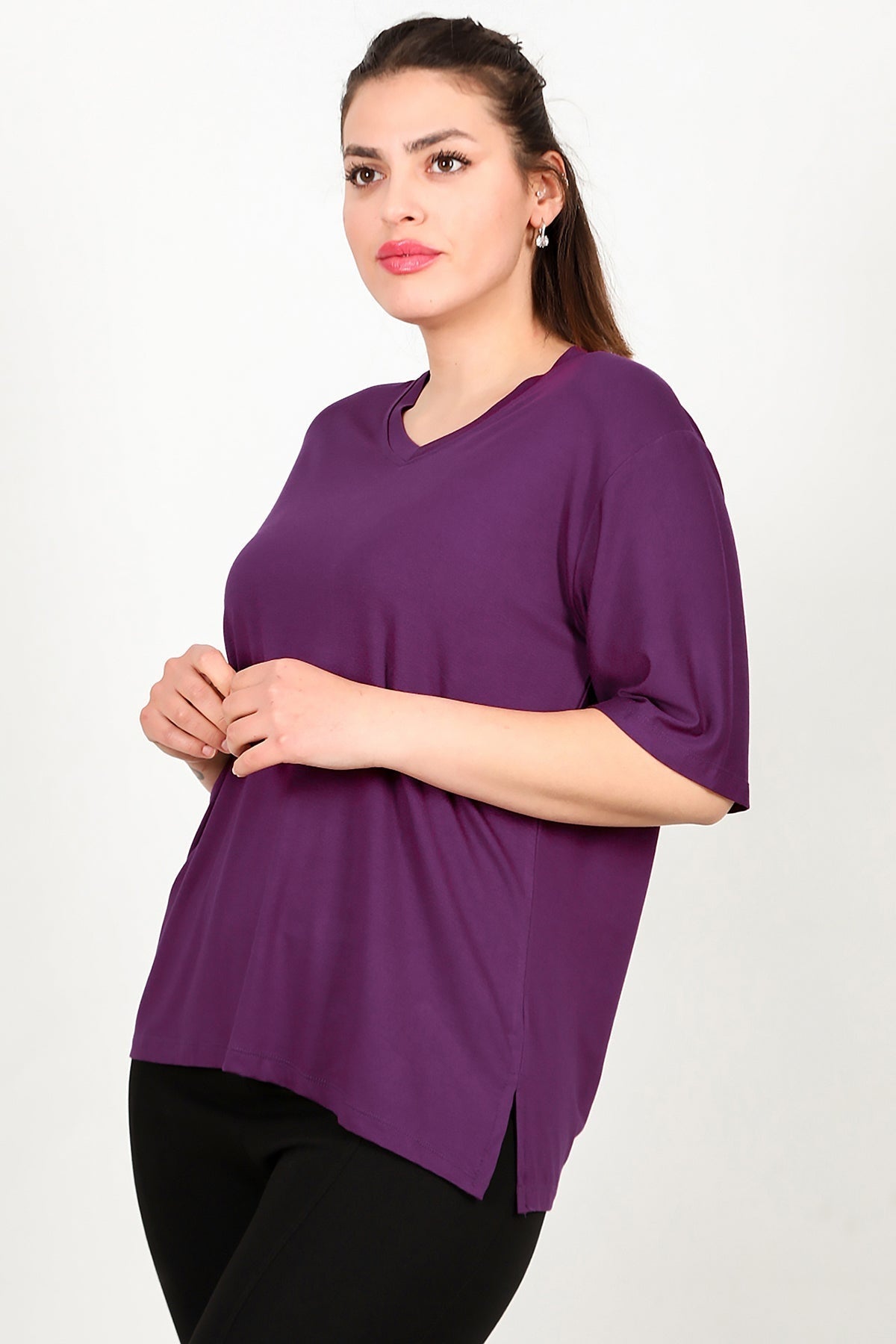 Plus - Size Short - Sleeve Blouse - Purple