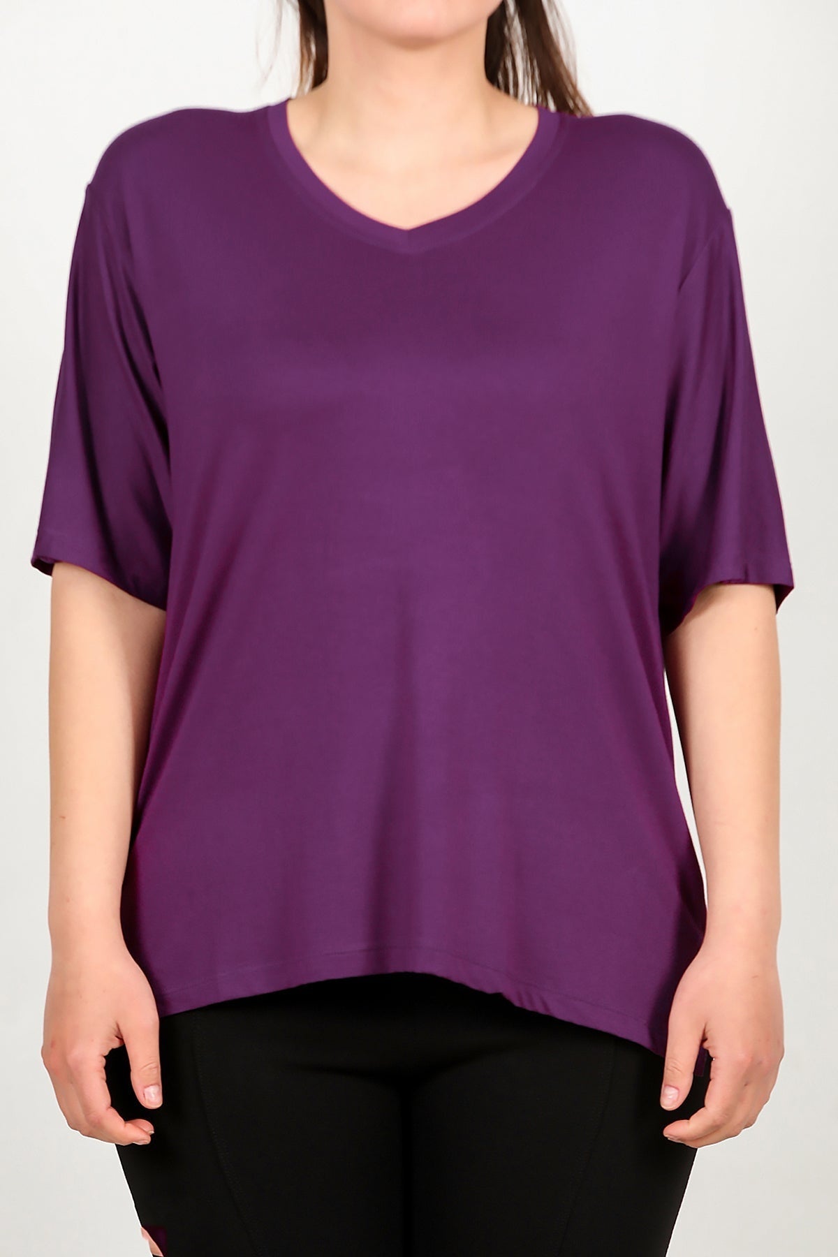 Plus - Size Short - Sleeve Blouse - Purple