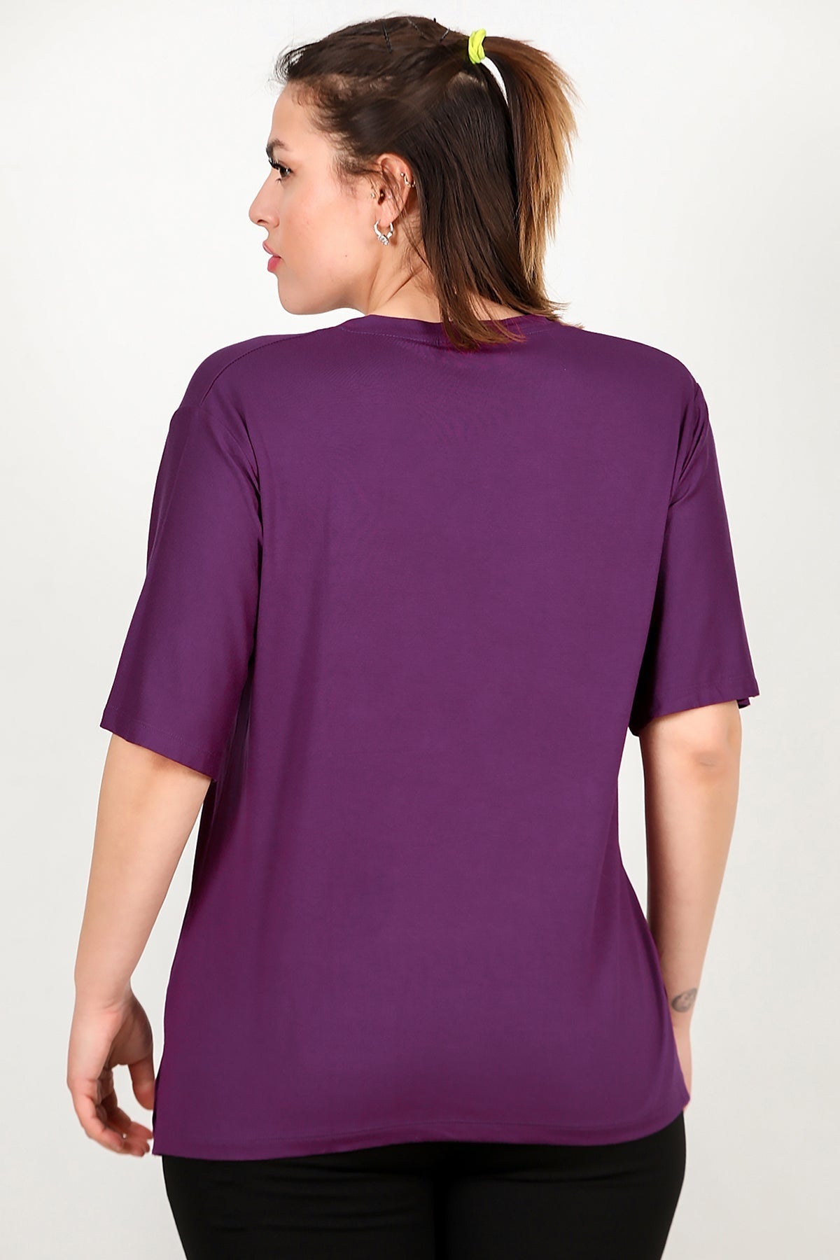 Plus - Size Short - Sleeve Blouse - Purple
