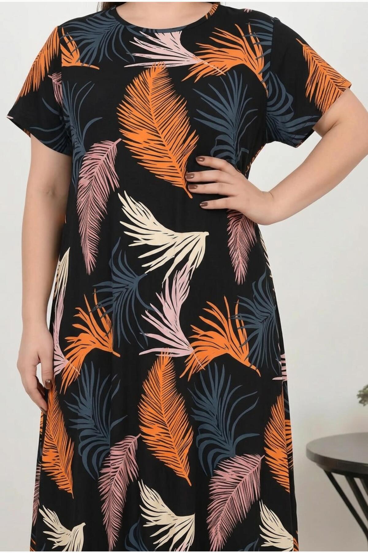 Große Größen gemustertes Kleid – Mehrfarbig