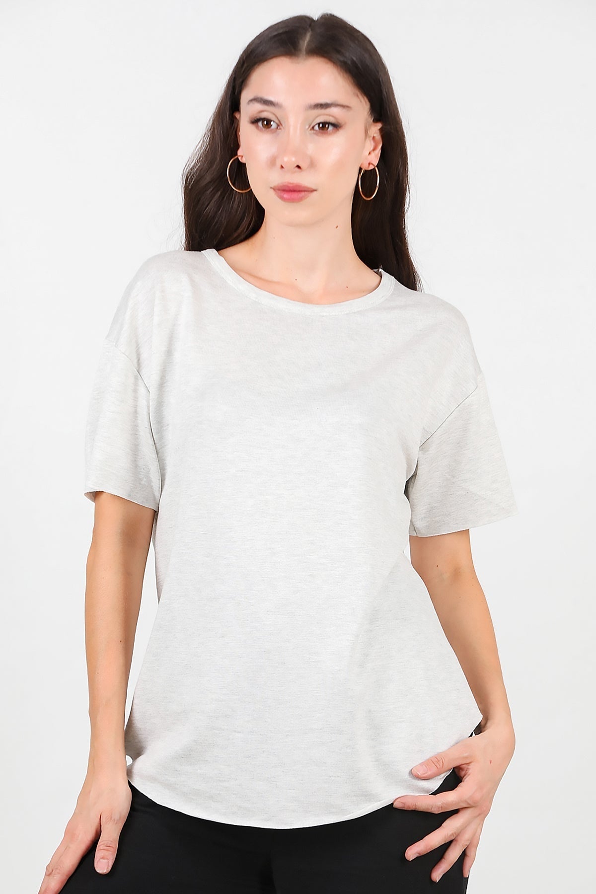 Crew - Neck T - Shirt With Rounded Hem — Light Grey