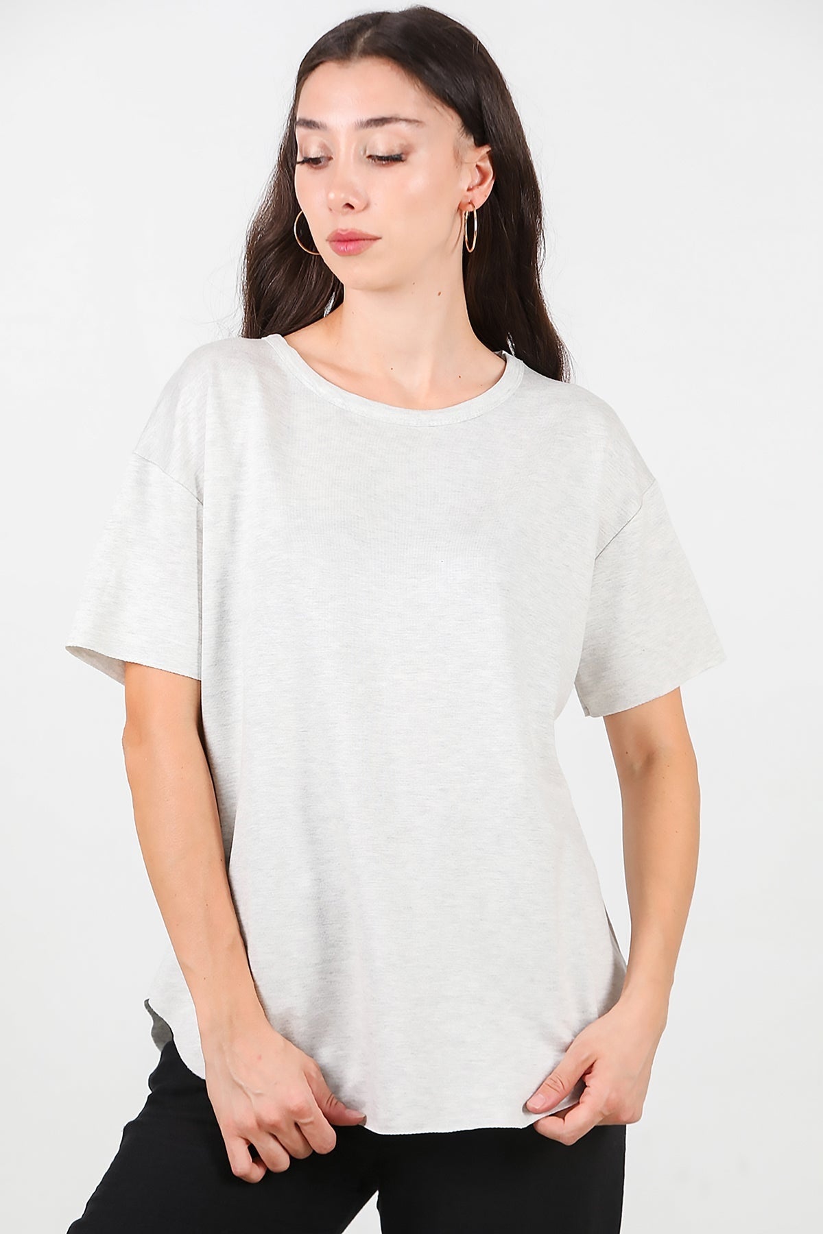 Crew - Neck T - Shirt With Rounded Hem — Light Grey