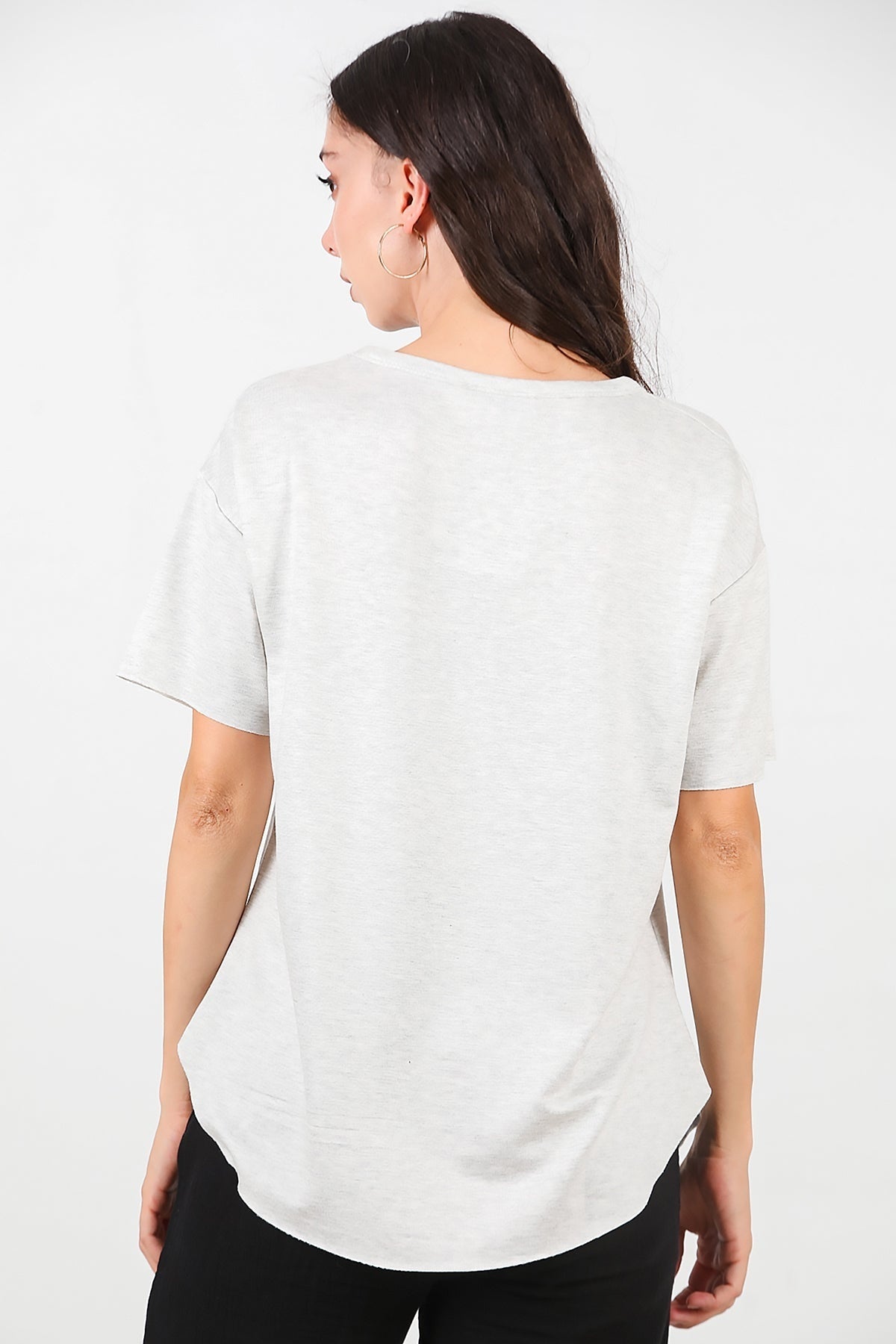 Crew - Neck T - Shirt With Rounded Hem — Light Grey