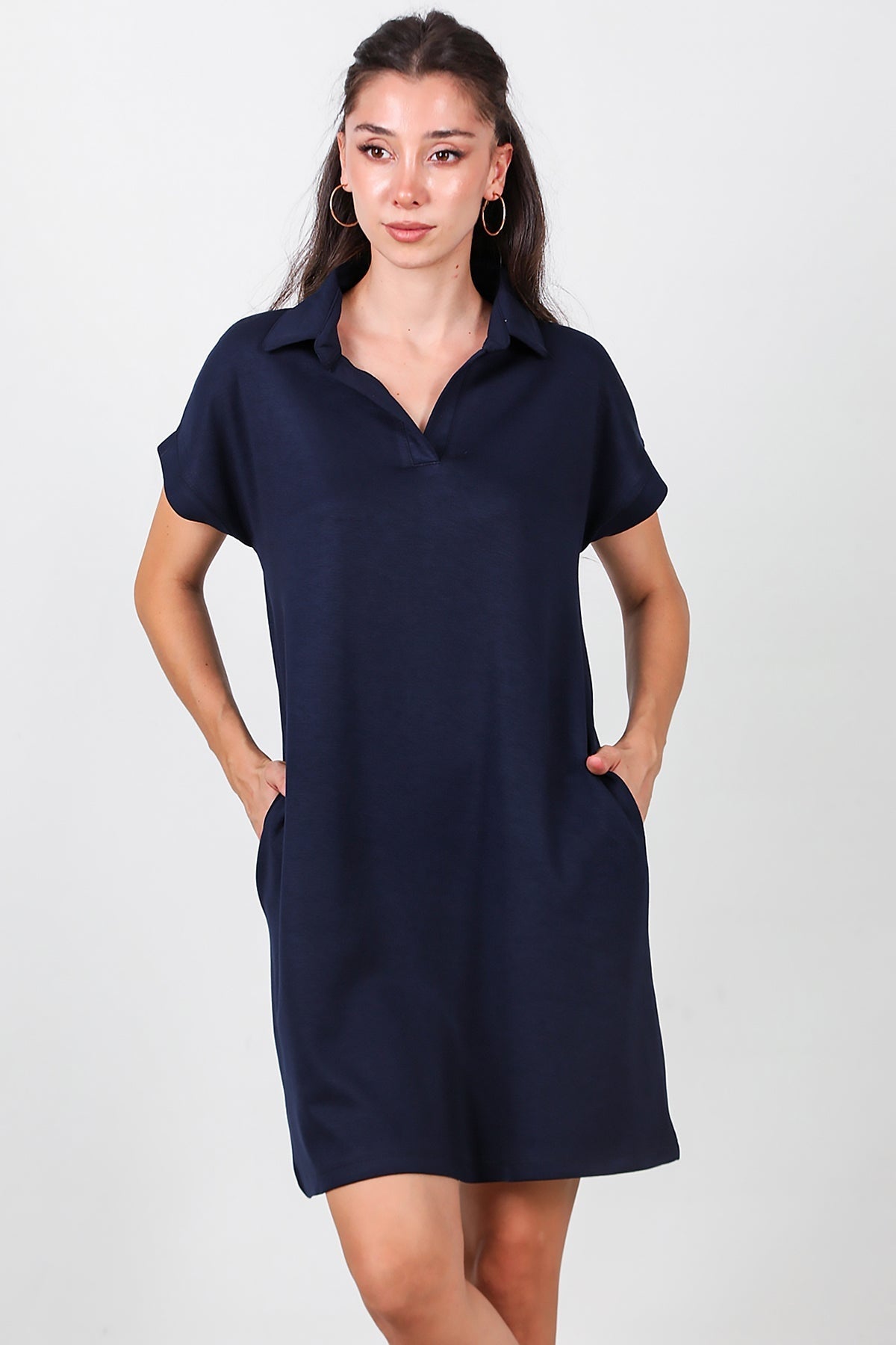 Kurzes Hemdblusenkleid – Marineblau