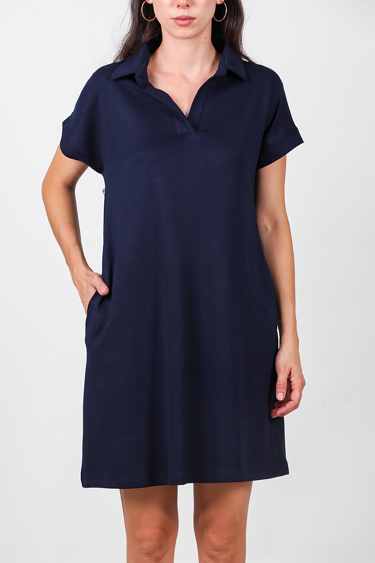 Kurzes Hemdblusenkleid – Marineblau