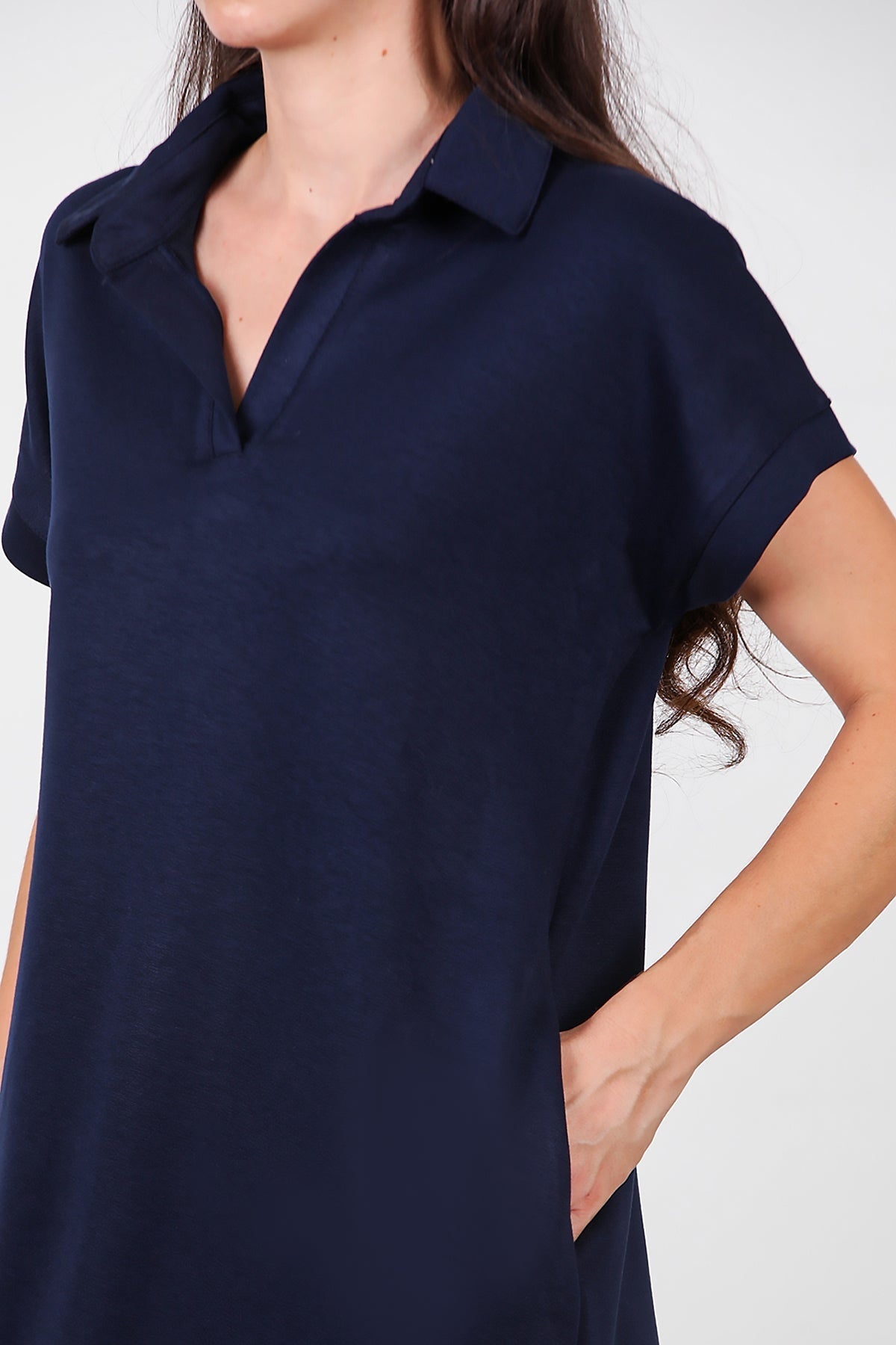 Kurzes Hemdblusenkleid – Marineblau