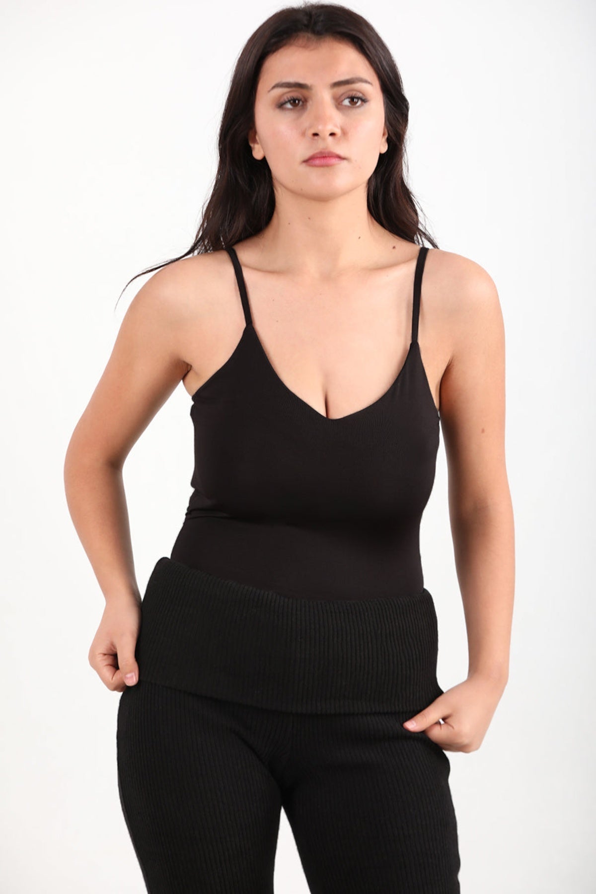 V - Neck Cami Top — Black