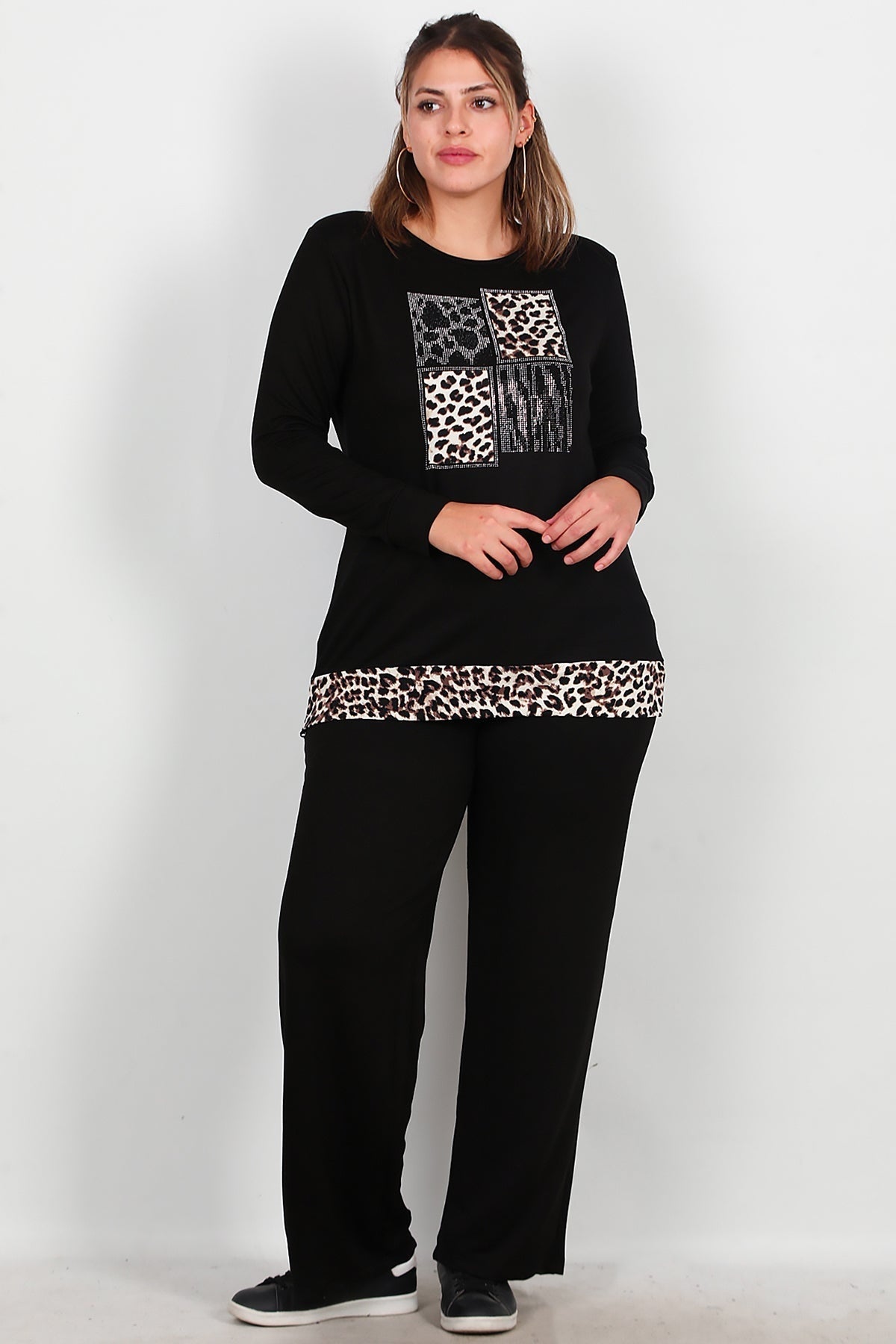 Plus - Size Leopard Stone - Embellished Set, Black