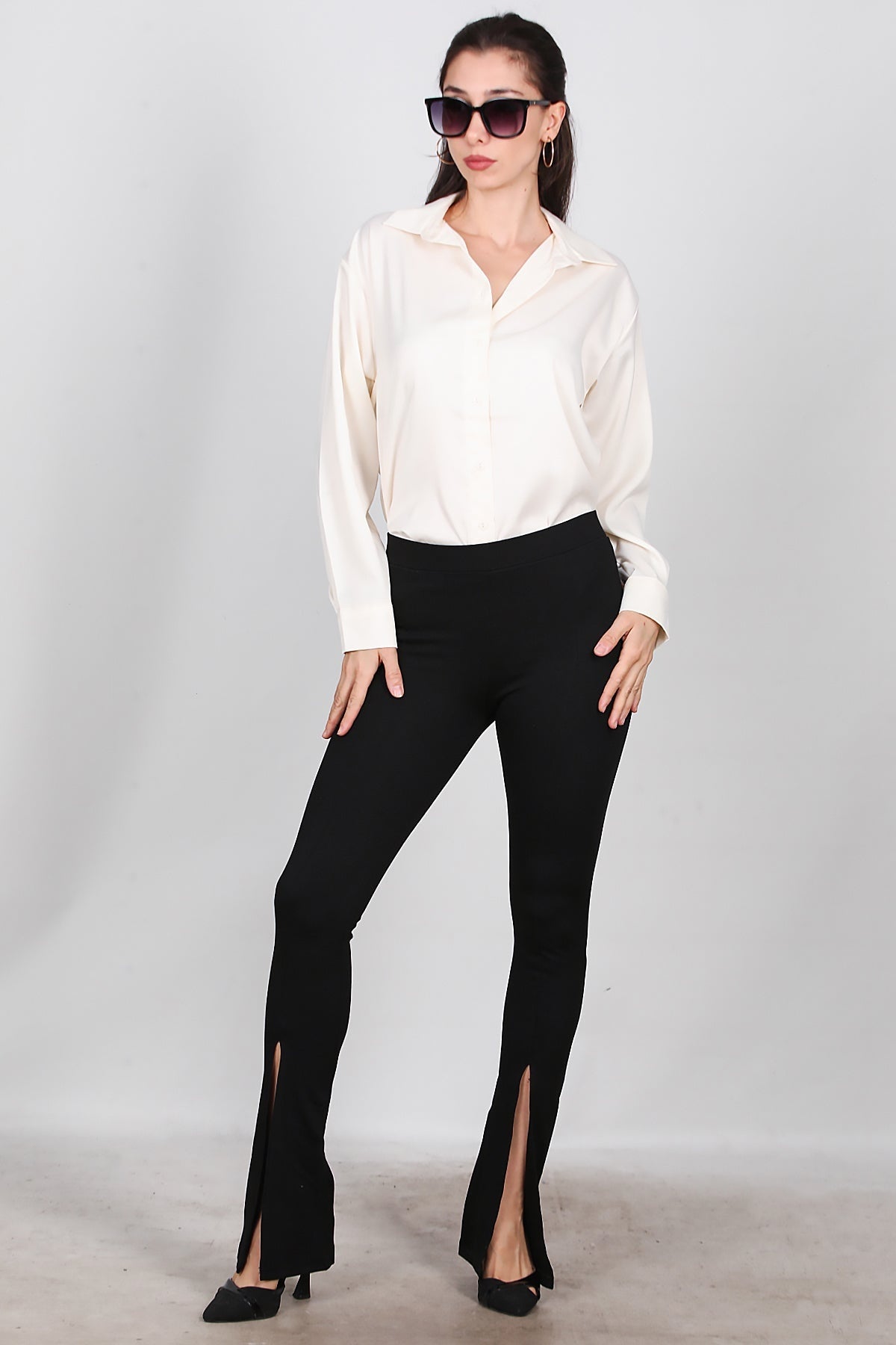 Women's Flared Leggings With Side Slit — Black