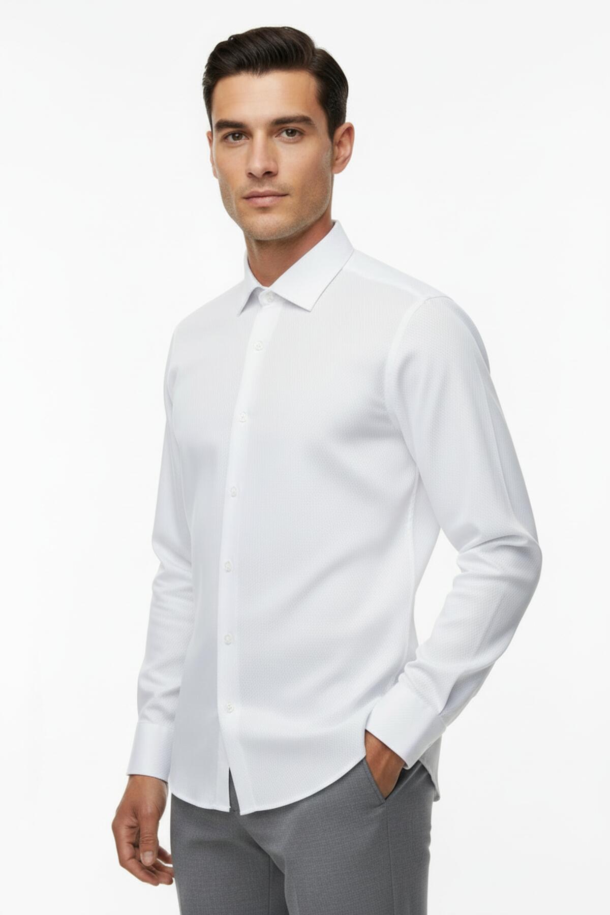 Men's Honeycomb Texture Shirt — White