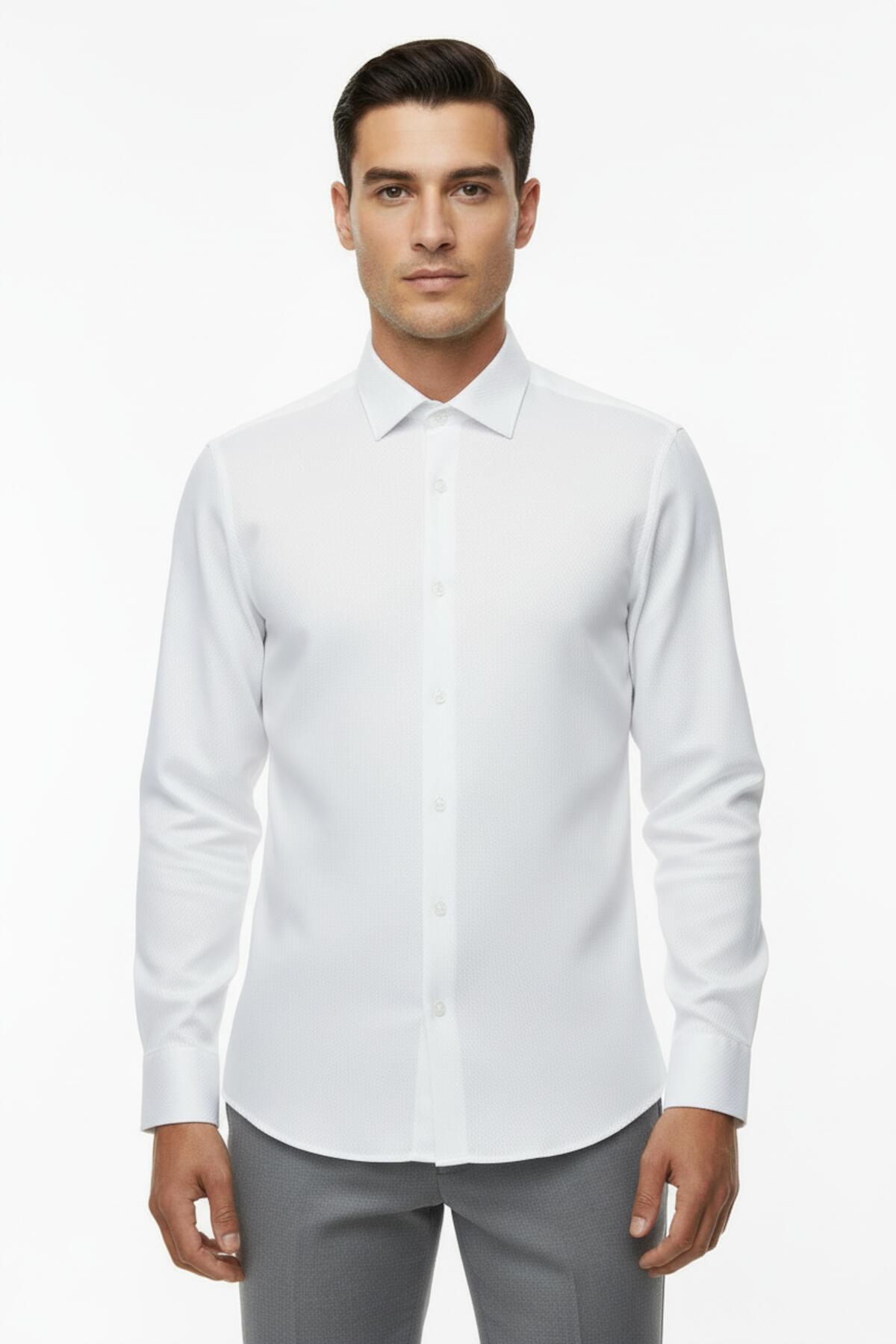 Herren-Shirt mit Wabenstruktur – Weiß