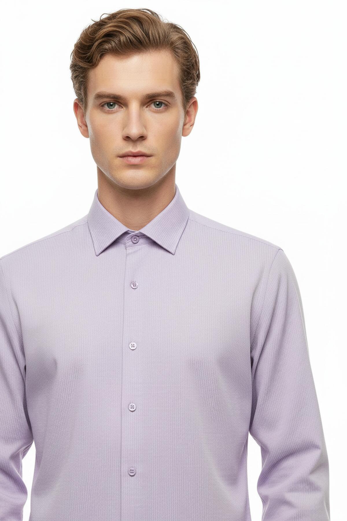 Slim Fit Gestreiftes Hemd – Lila