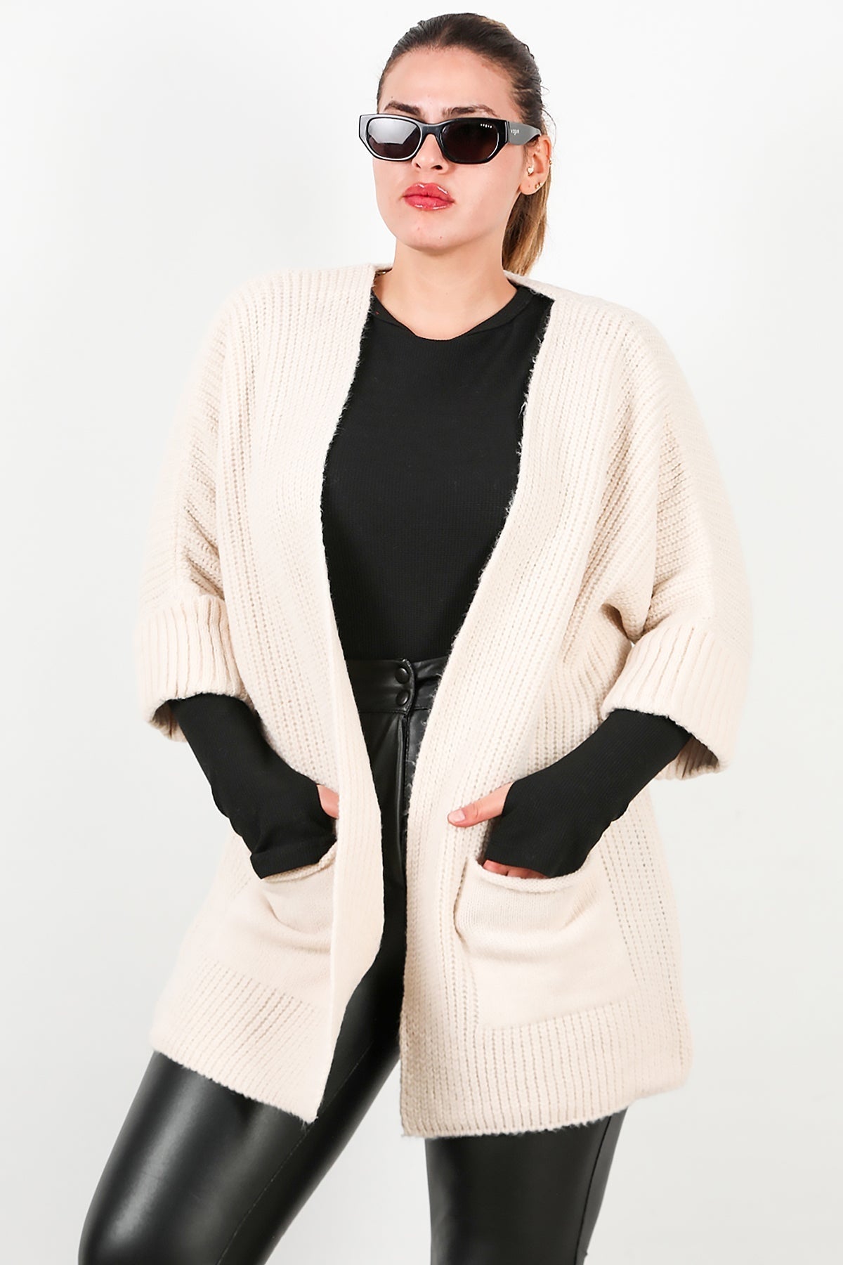 Plus - Size Pocket Cardigan — Stone
