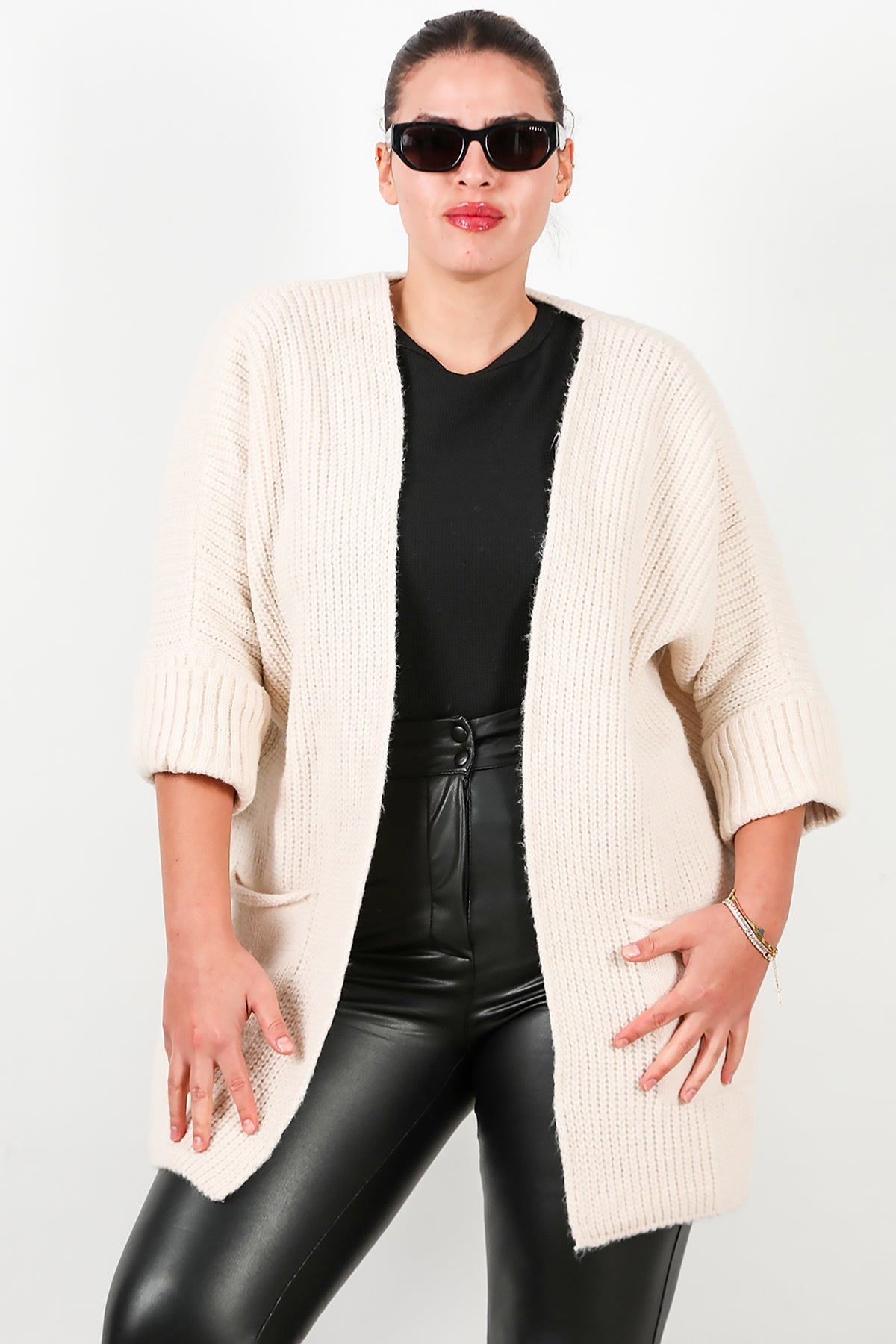 Plus - Size Pocket Cardigan — Stone