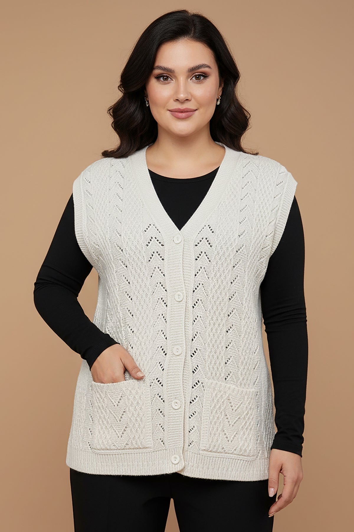 Grote Maten Gebreid Vest — Steen