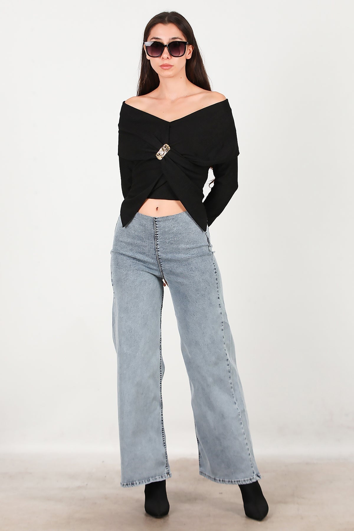 Wide‑Leg Jeans With Elastic Waist — Blue