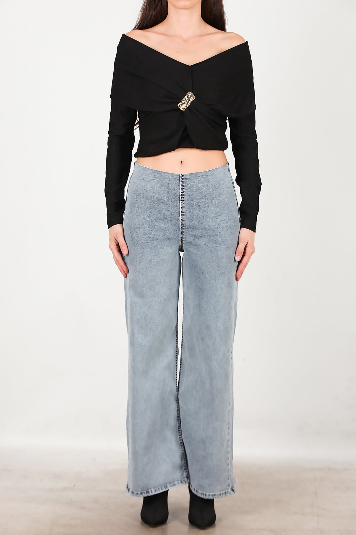 Wide‑Leg Jeans With Elastic Waist — Blue