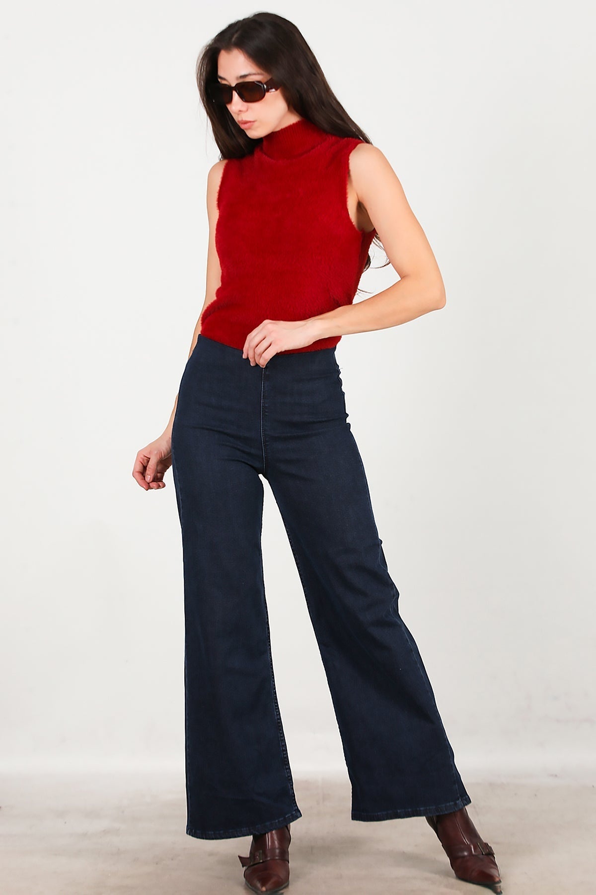 Wide - Leg Jeans With Elastic Waist — Navy