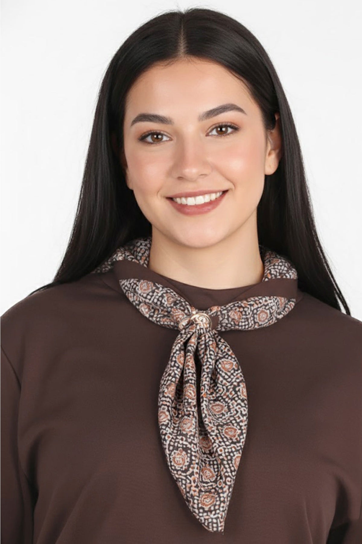 Women's Brown Two - Piece Set With Scarf