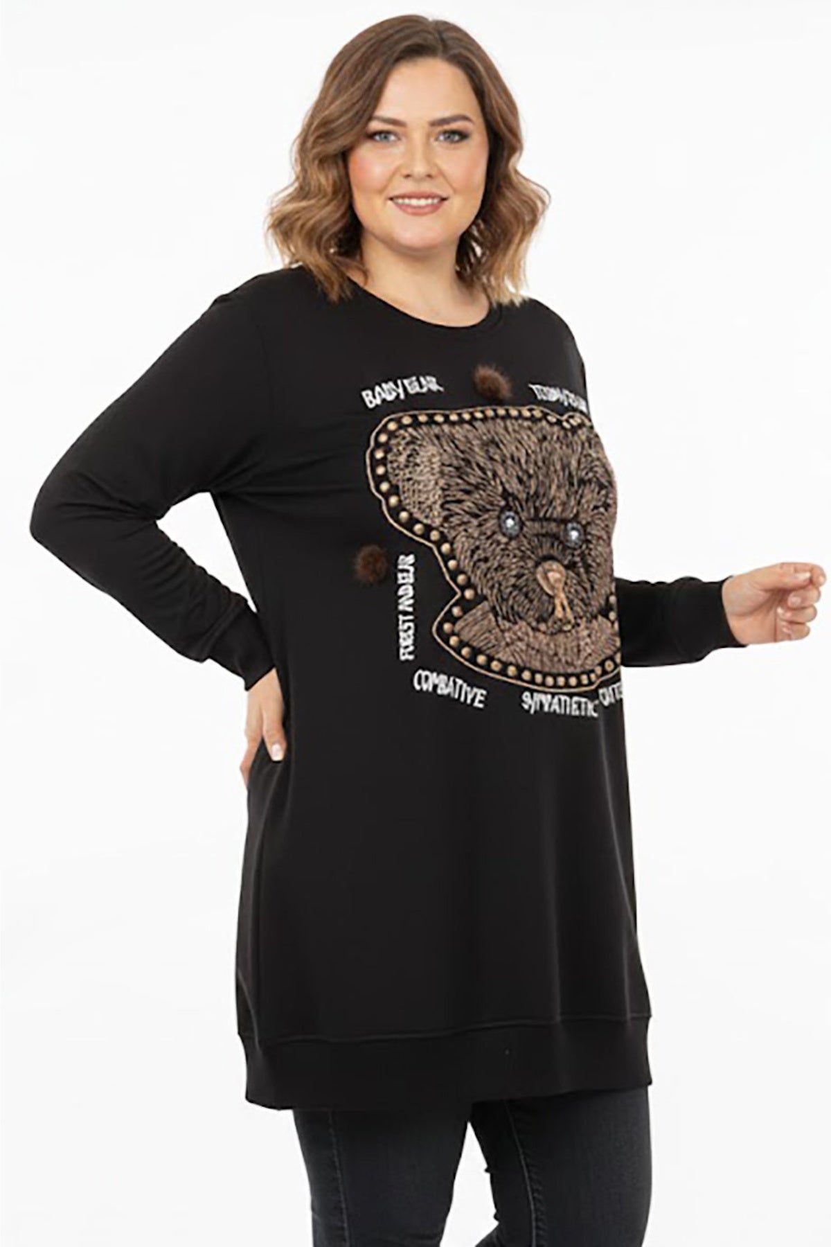 Plus - Size Printed Tunic — Black