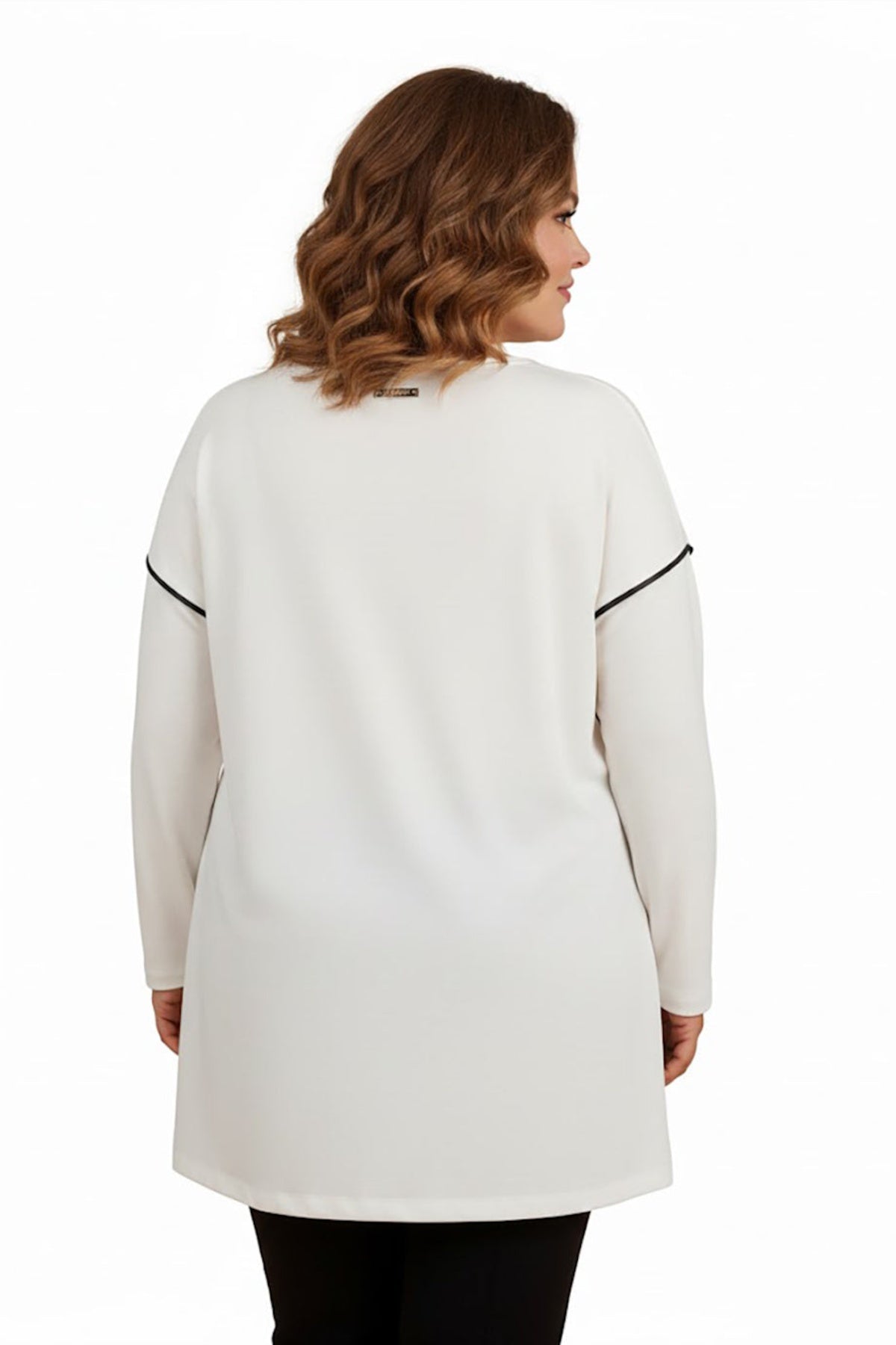 Plus - Size Blouse With Pocket Detail — Off - White