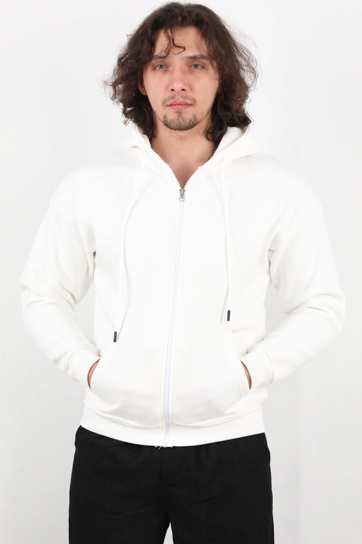 Men's Hooded Zip - Up Jacket — White