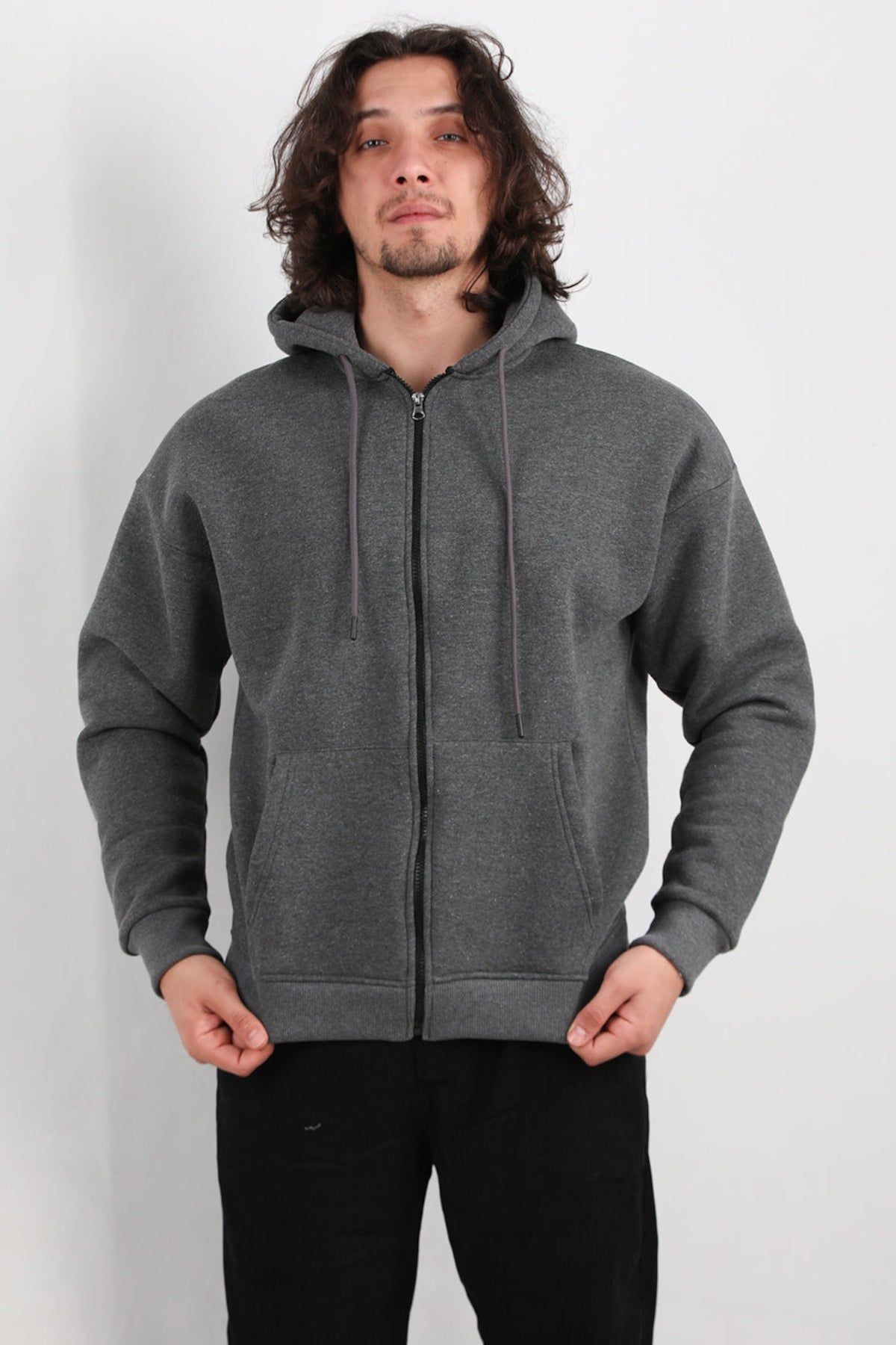 Men's Hooded Zip - Front Jacket — Anthracite