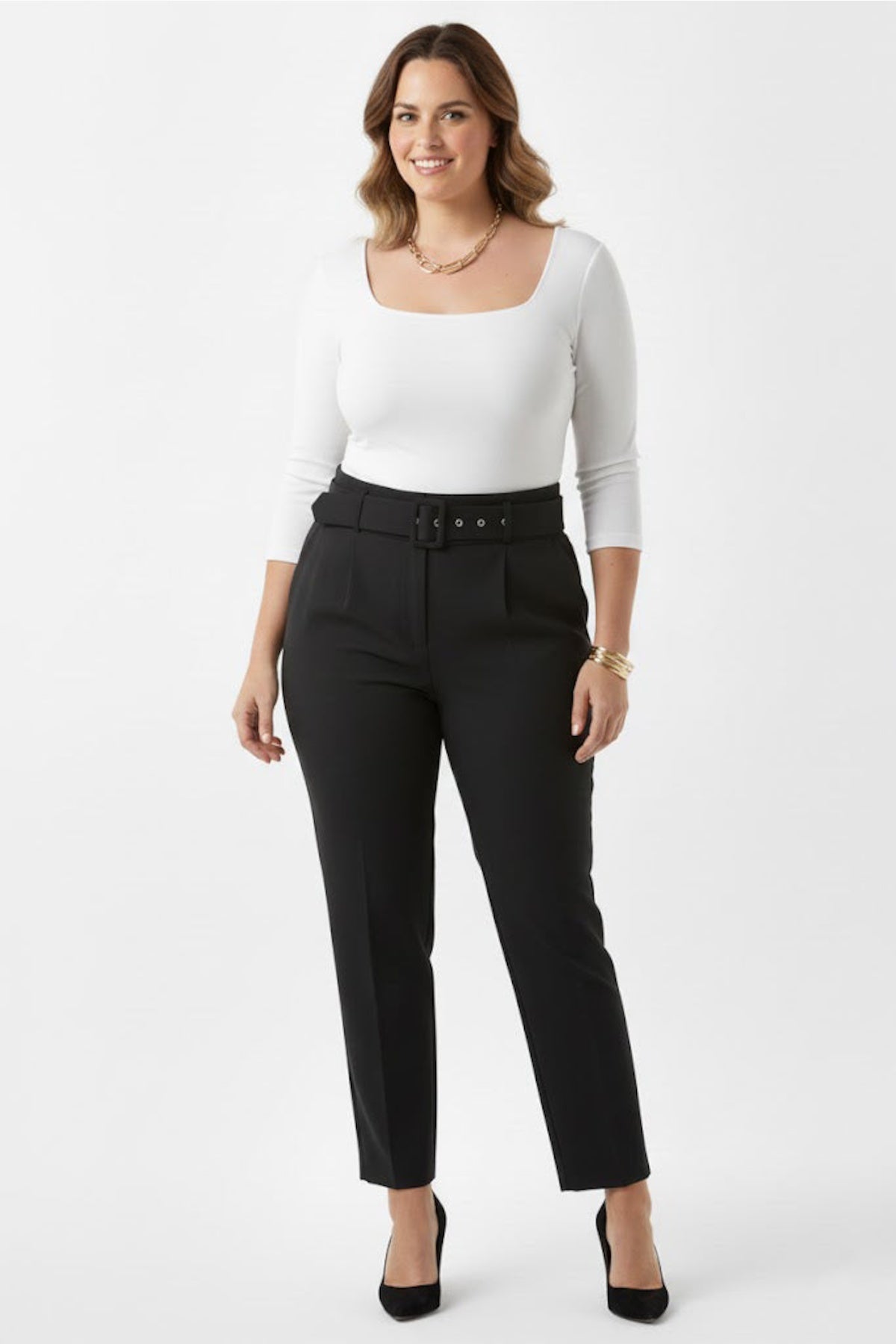 Plus - Size Belted Trousers — Black