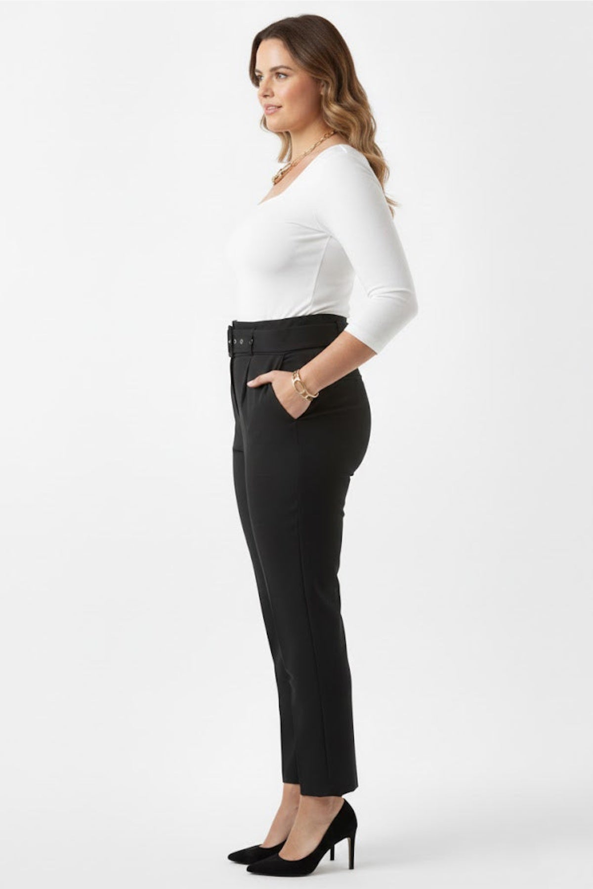 Plus - Size Belted Trousers — Black